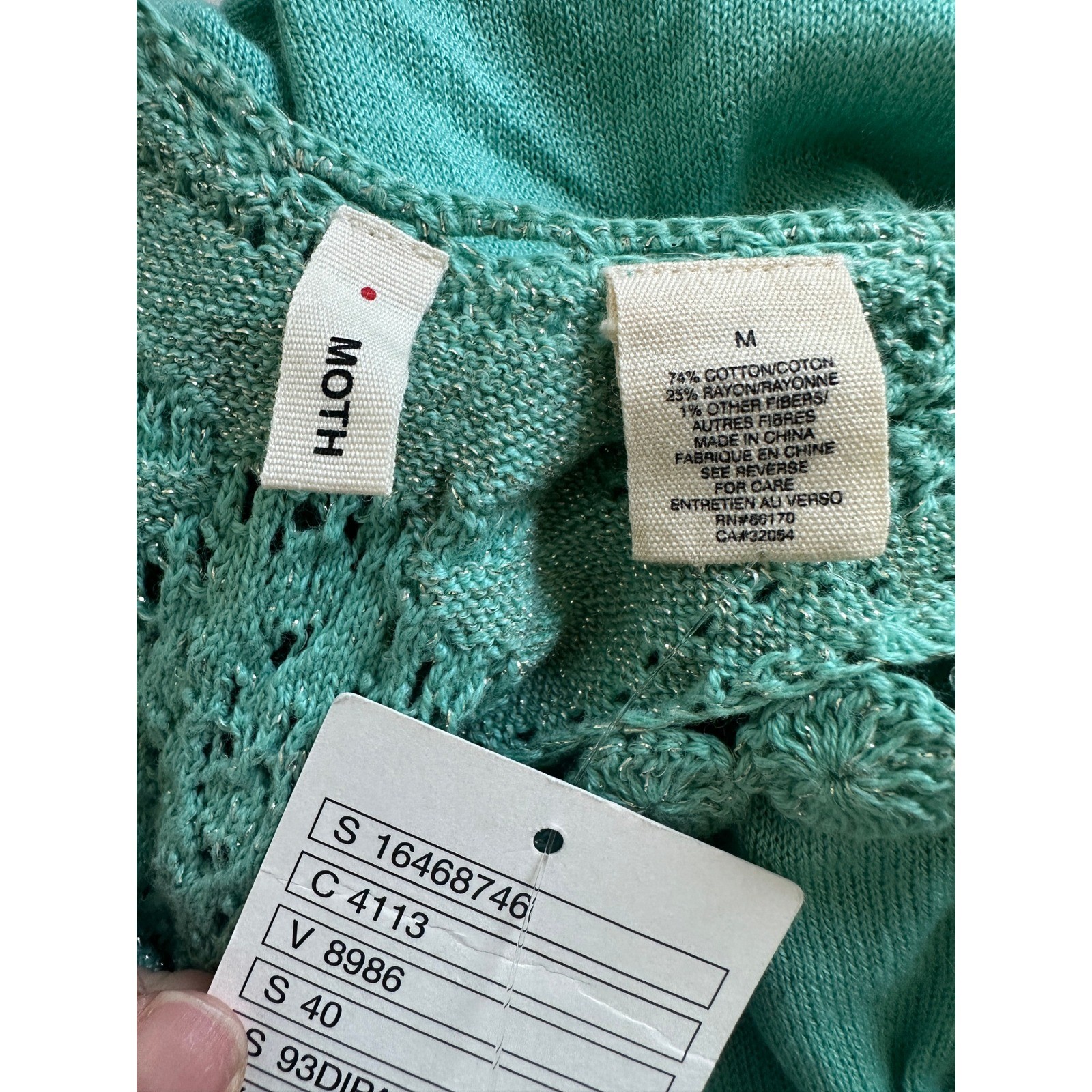 NWT Anthropologie Moth Green Crochet Racerback Knit Tunic Top Boho Country M