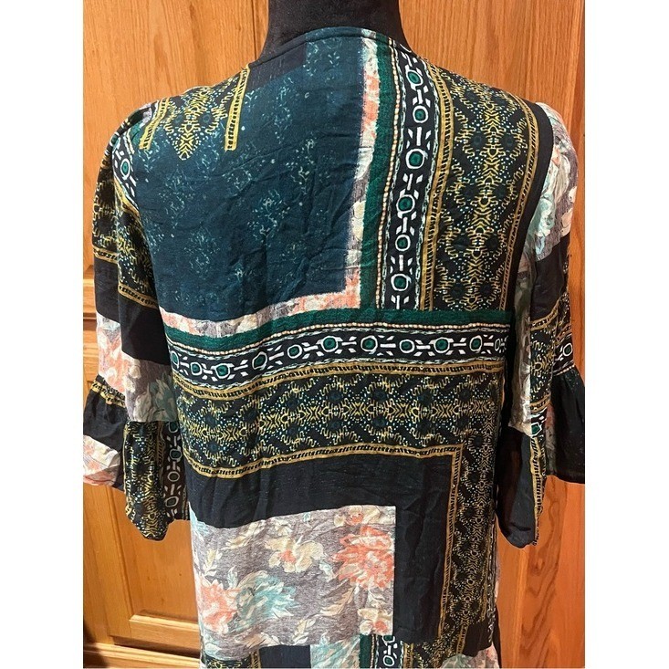 Anthropologie Maeve Patchwork Lace Trim Peasant Mini Dress Tunic Green Size XS