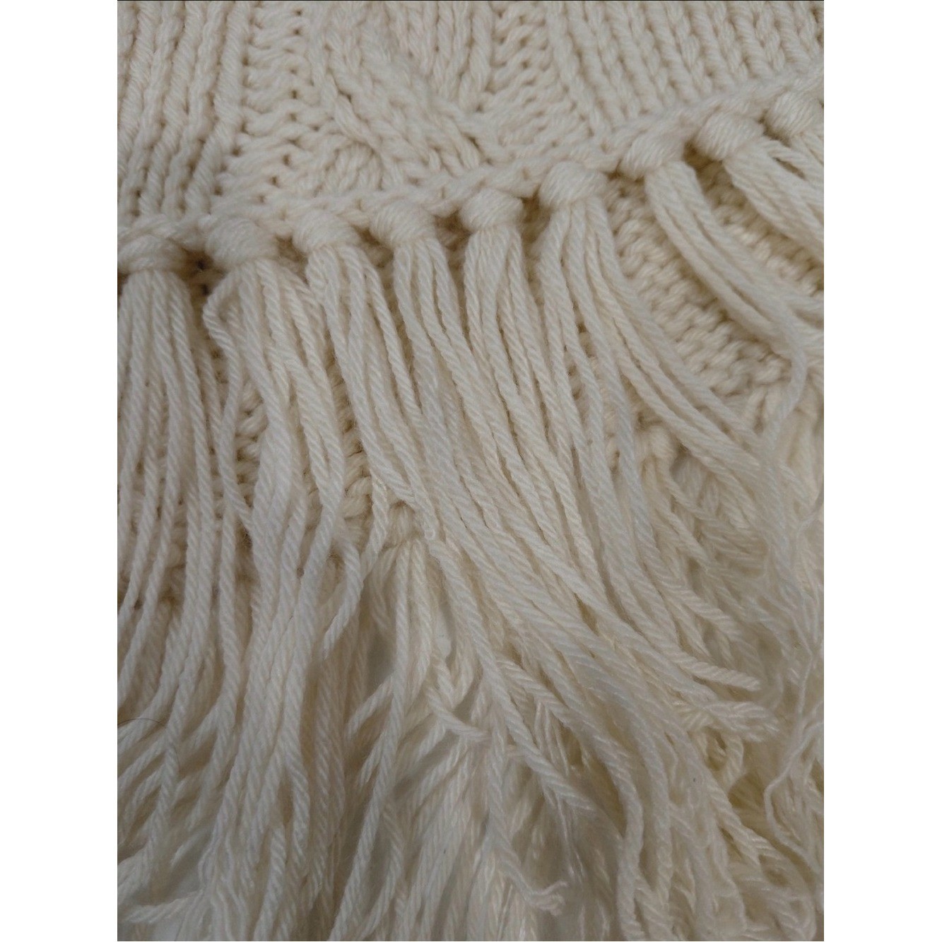 VINTAGE Cream Cable Knit Cape Pancho With Fringe – Maybe 1960s