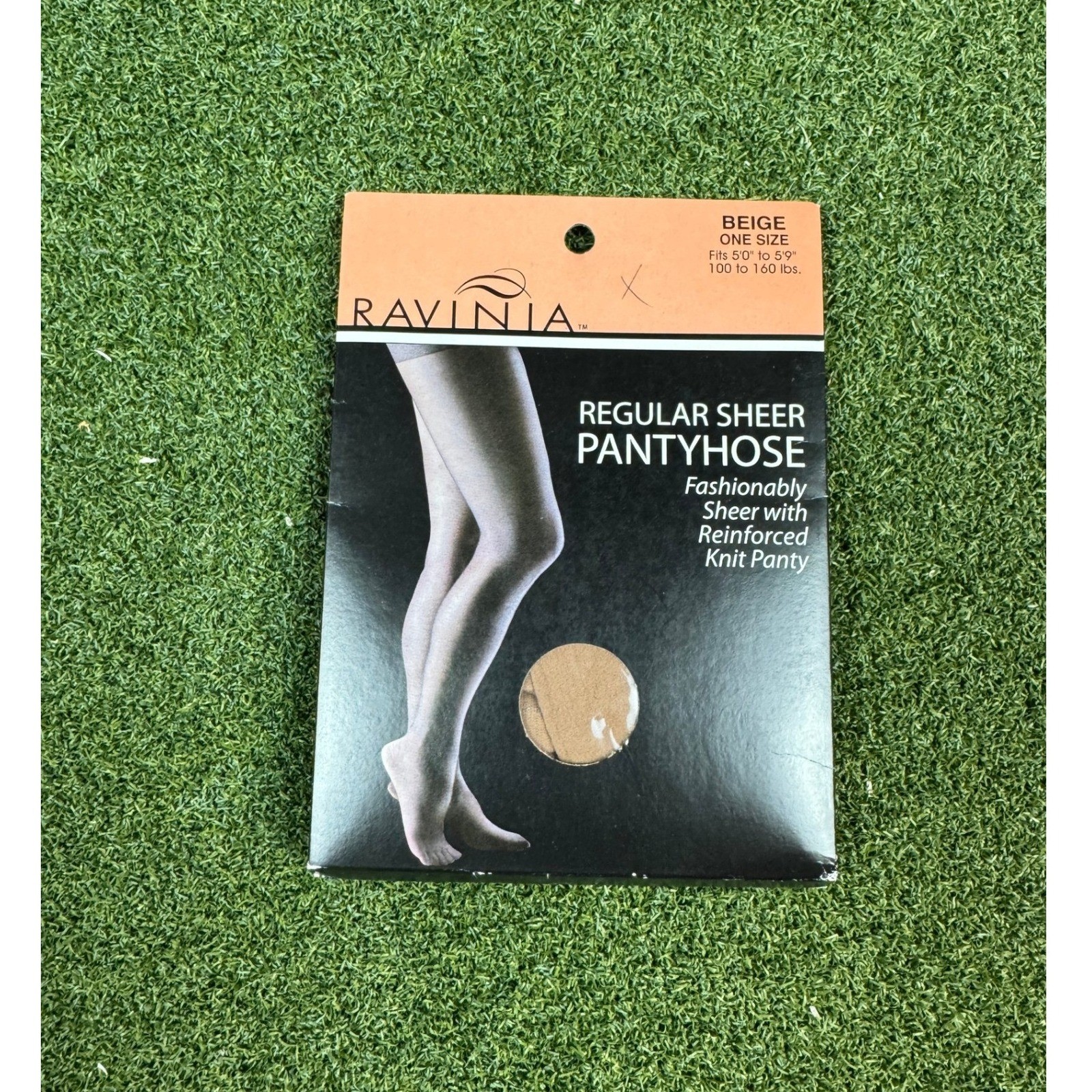Ravinia Sheer Pantyhose Beige One Size Reinforced Knit Panty Hosiery NIP
