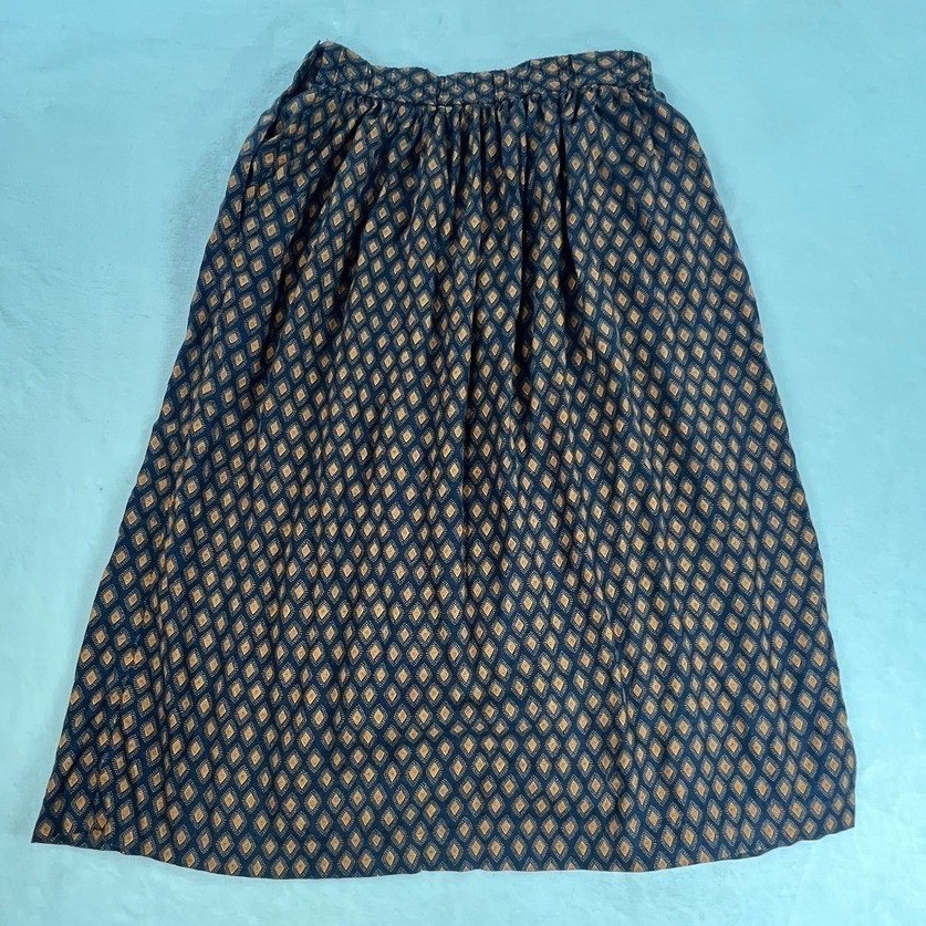Suburbans Vintage Midi Skirt Womens 14 Navy Orange Diamond Rayon Pockets Boho