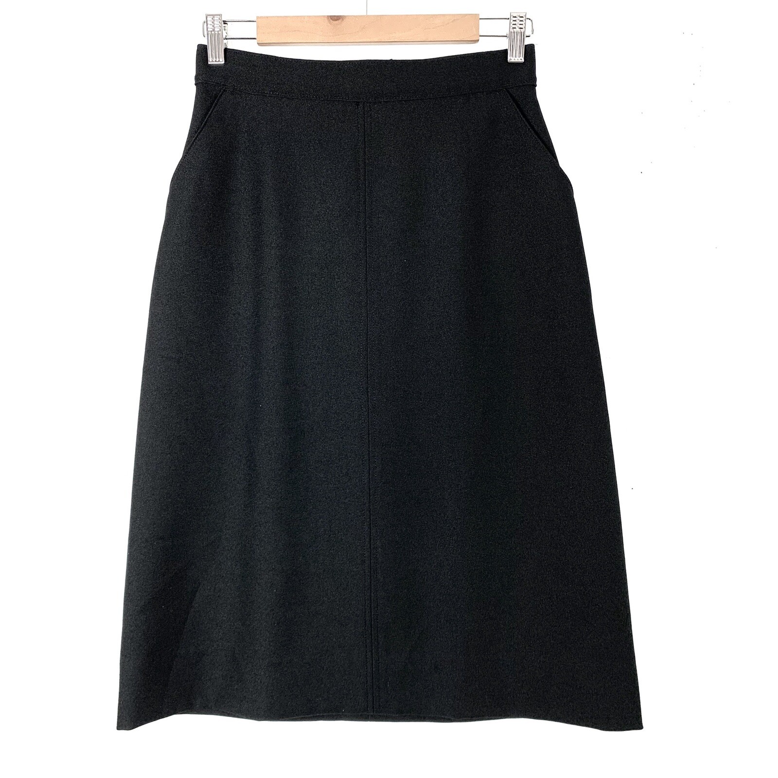 Vintage Skirt 12 High Waisted Knee Length Fitted Black Pockets FLAW JCPenney VTG