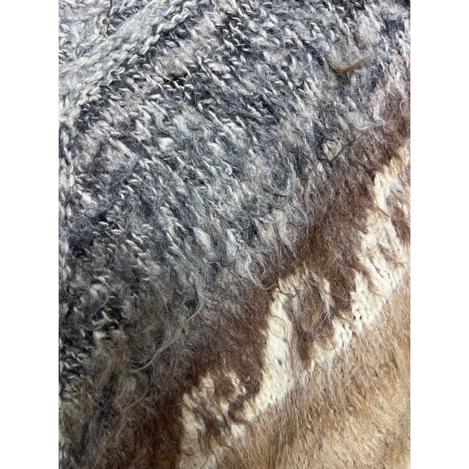 Genghis Cohen Imports Alpaca Handknit Bolivia Poncho Fringe Brown Llama Vintage