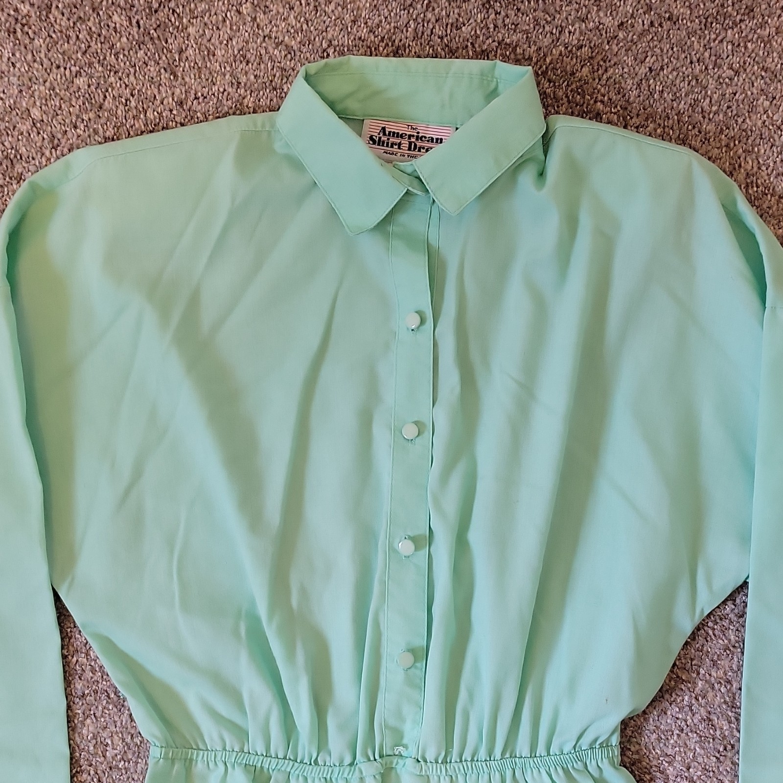 The American Shirt Dress 1980s Green Shirt Dress Size 11/12 Vintage Made in USA