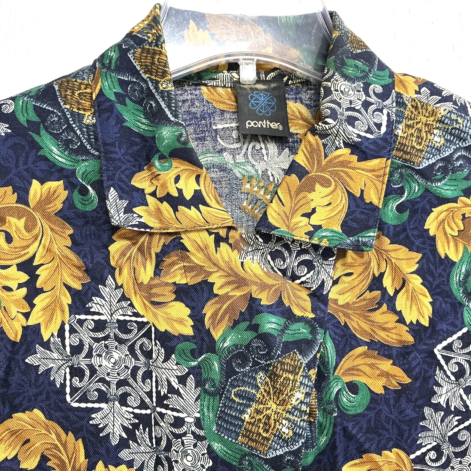 Vtg Panther Blouse Skirt Set Womens sz 12 Blue Gold Floral Button USA Top