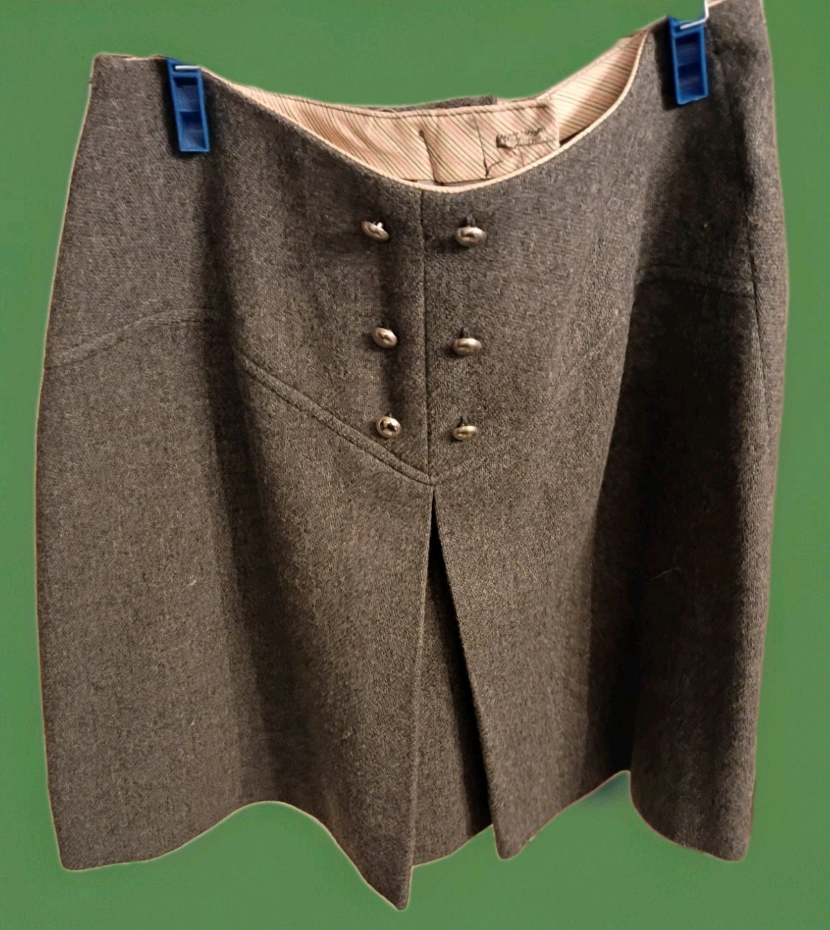 Vintage 1960s Sears Jr Bazaar Wool Mini Skirt Size 9 Dry Clean 12″ Waist Buttons