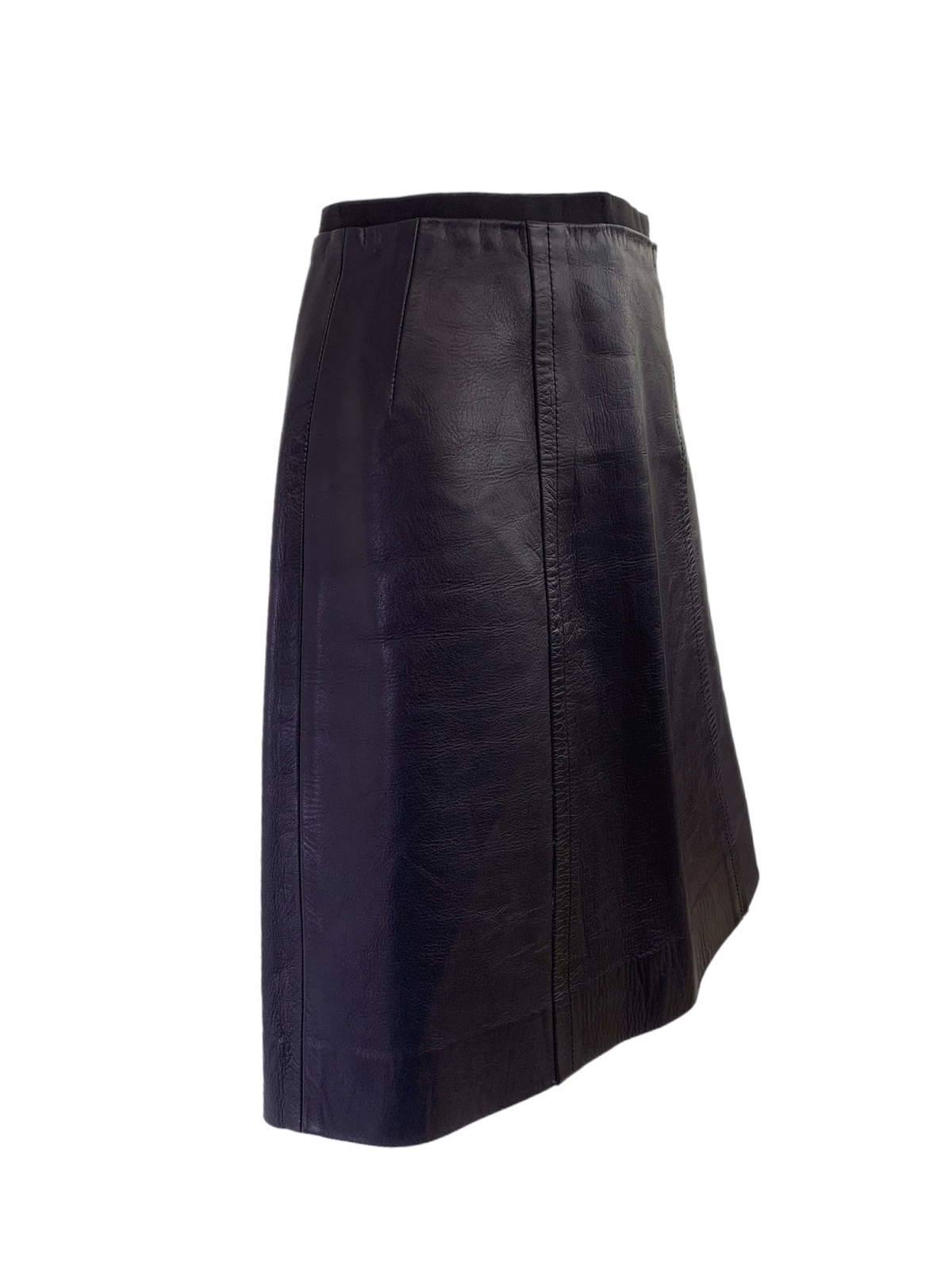 Vtg Vintage 1980s 80s Essential Designer Loewe Navy Leather Mini A Line Skirt