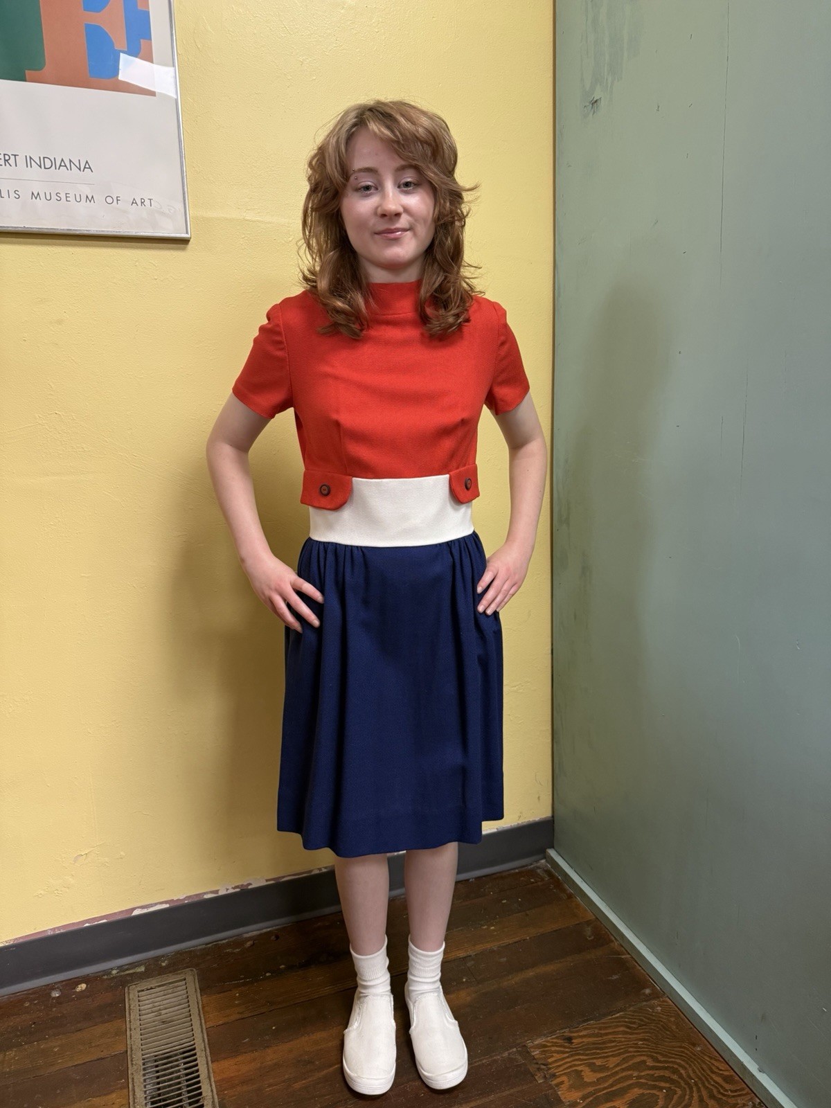 Vintage 60s Red, White & Navy Shift Dress Size S