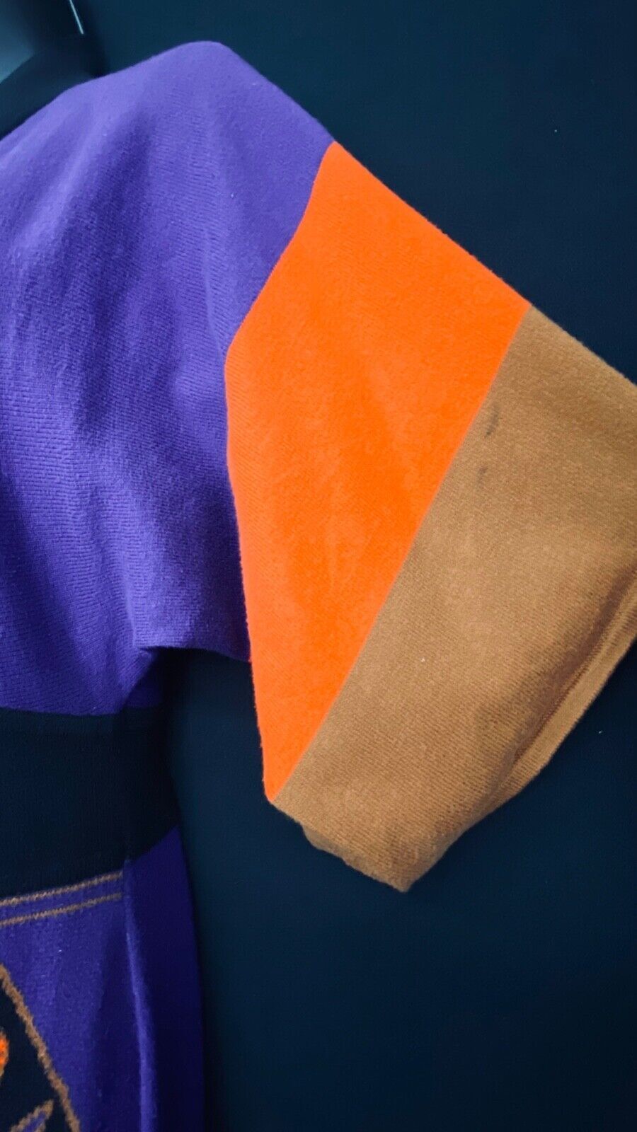 Vintage 1990s purple orange knit dress, deep v neck plunge color block boho M