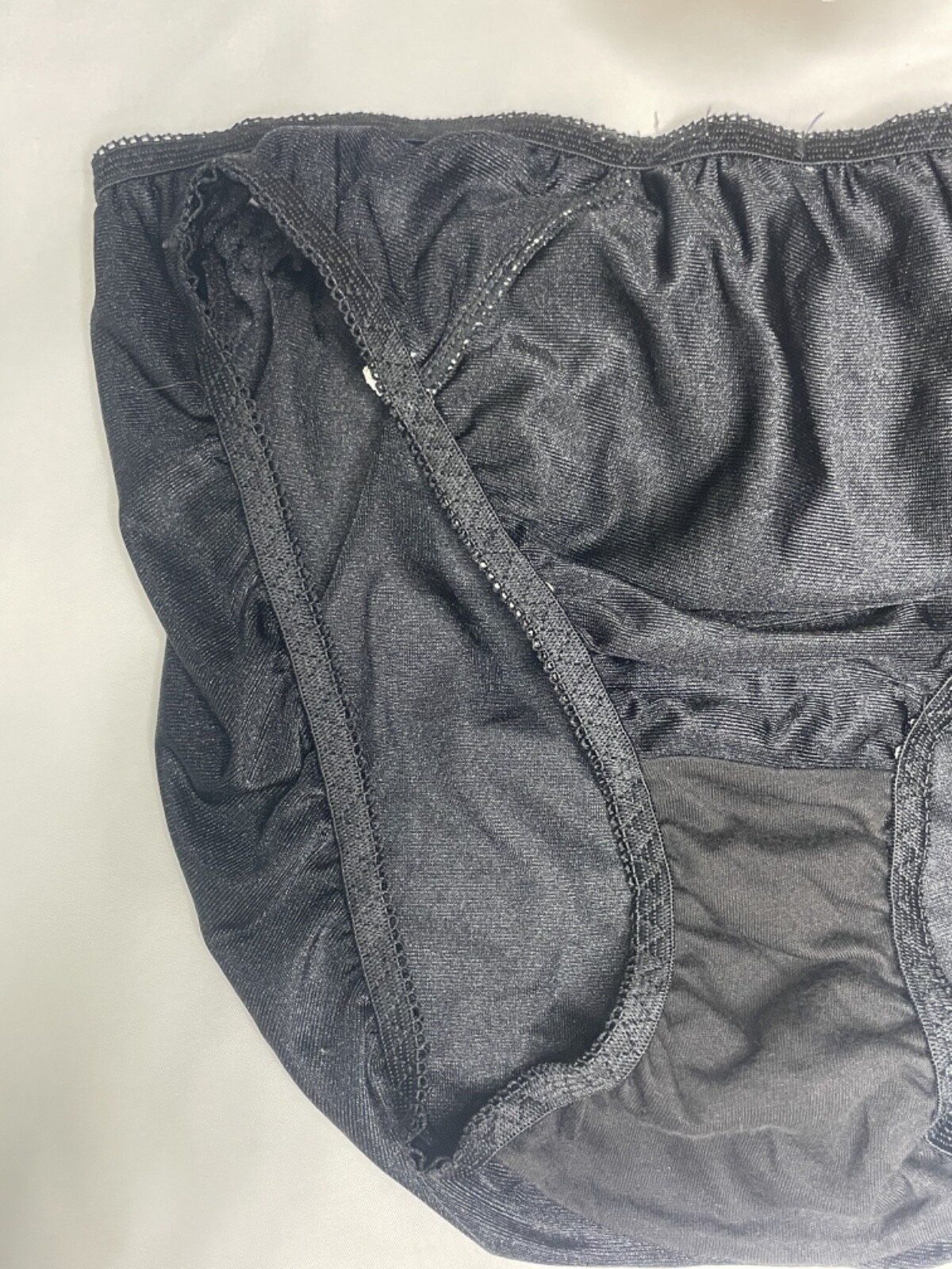 Vintage Sheer Black Nylon Panty Briefs Hip 38-41″ Sz.7/L White Lace Sissy Bikini