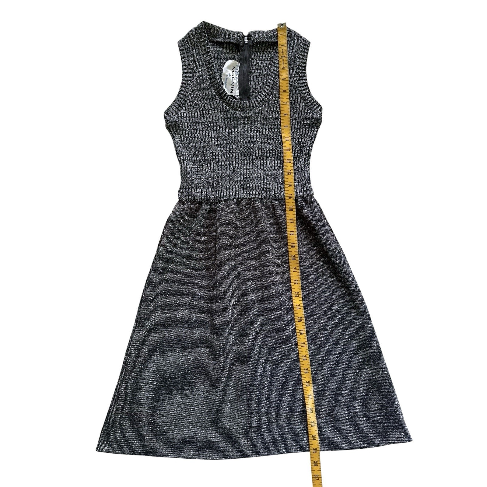60s Vintage Black Silver Gray Ribbed Sweater Vest Pinafore Dress by Miss Magnin