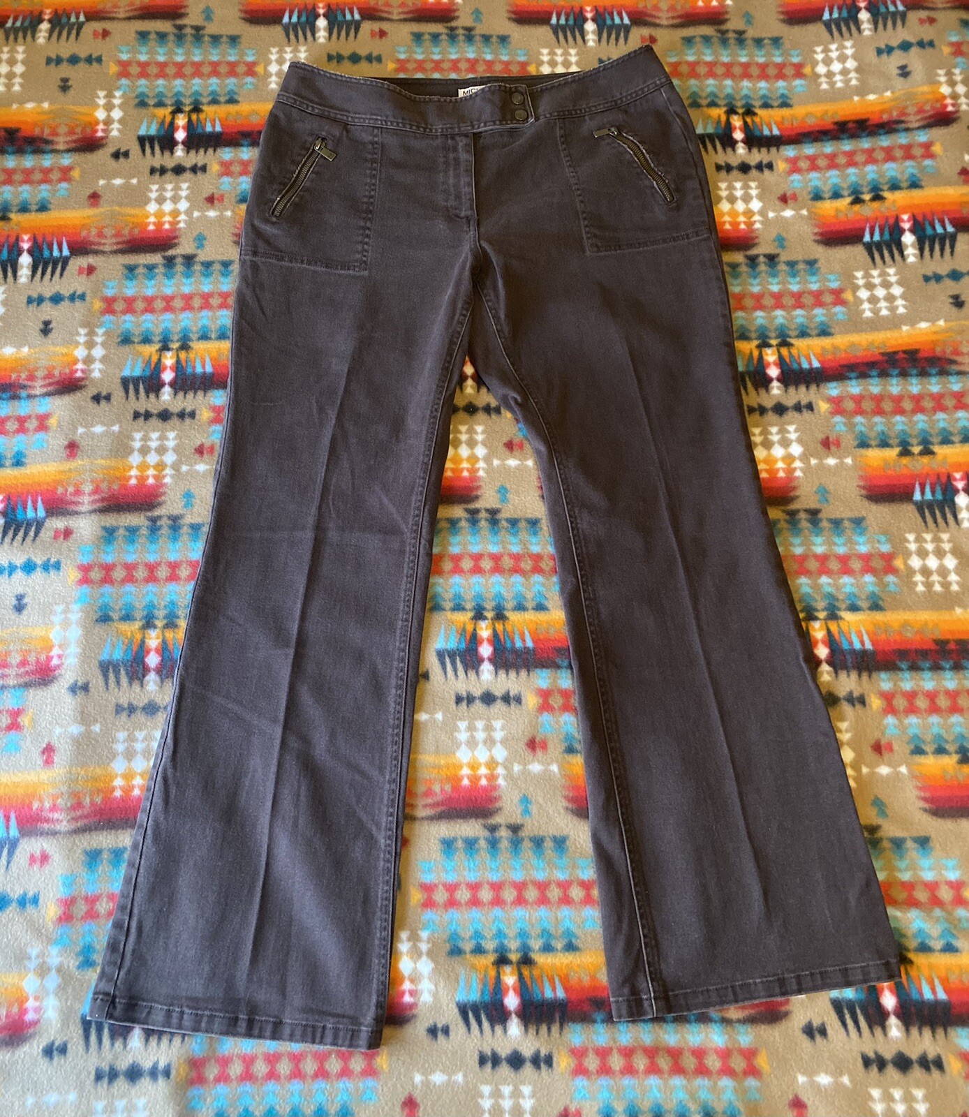 Michael Kors VTG Y2K Womens Flared Pant Size 14/28 Brown Low Rise Stretch Casual