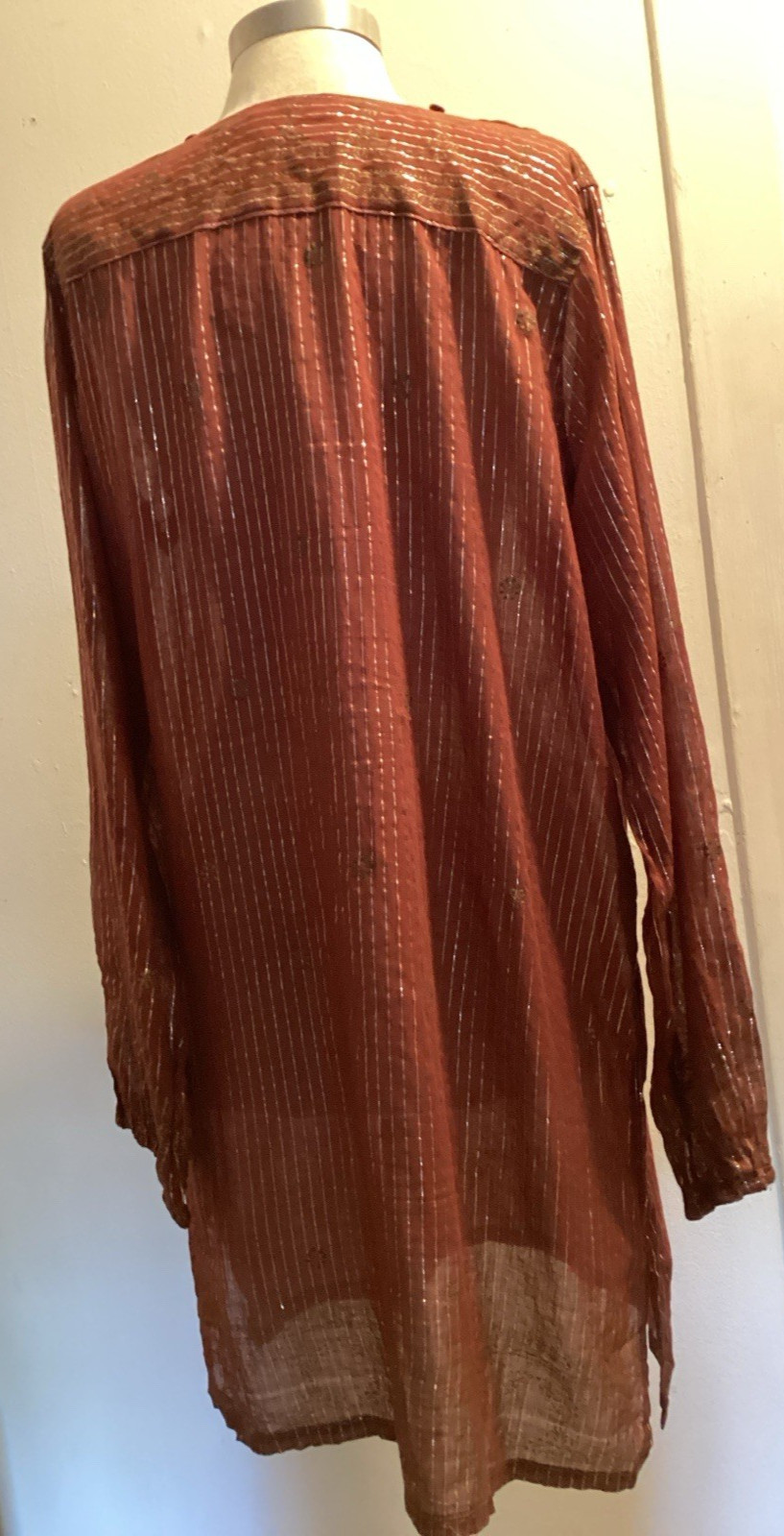 Vintage 70’s Rust metallic thread semi sheer OH Calcutta India dress sz S