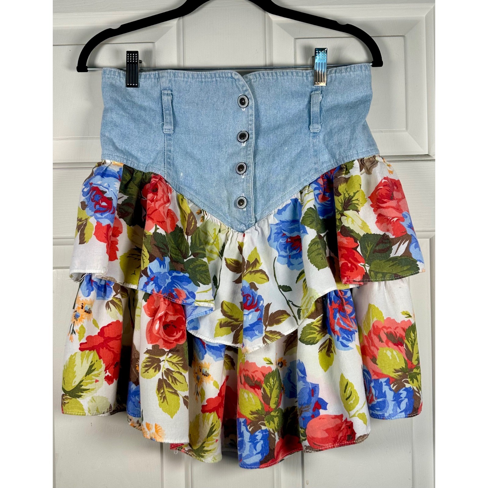 VINTAGE SWITCH USA, Genuine 80’s Denim & Flor High Waist Mini Skirt Sz 9 Retro