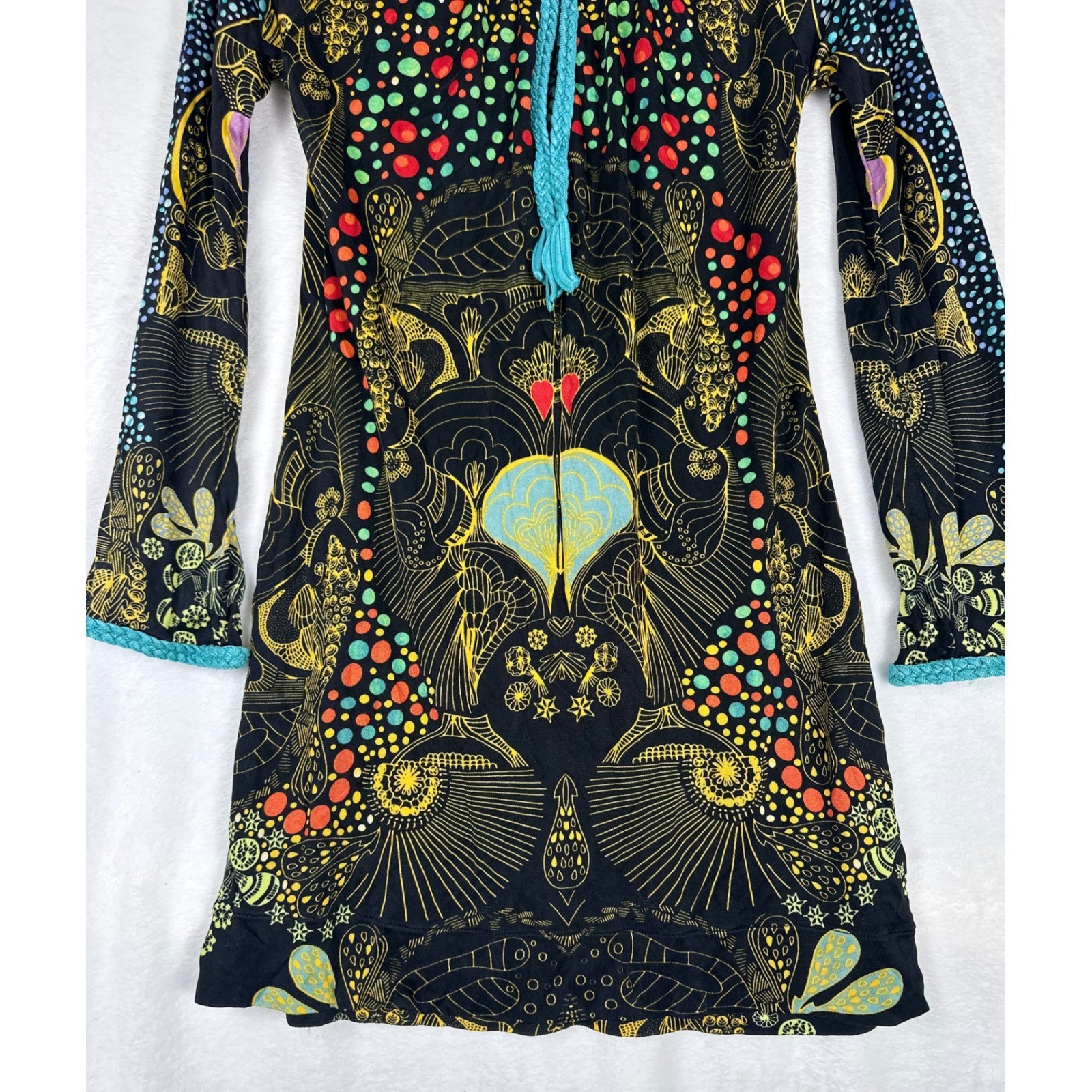 Vintage Custo Barcelona Mini Dress M Black Art Print Y2K Statement Art Designer