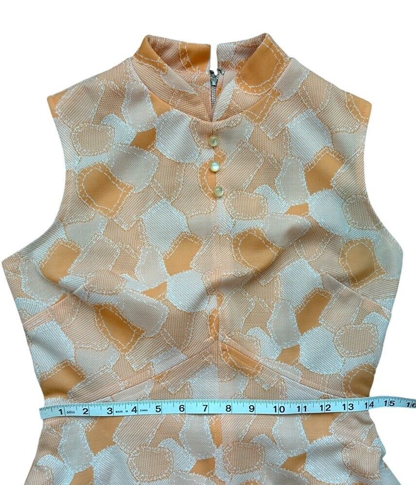 1970s Mod Dress Size M Sleeveless Orange Hippie Disco Secretary
