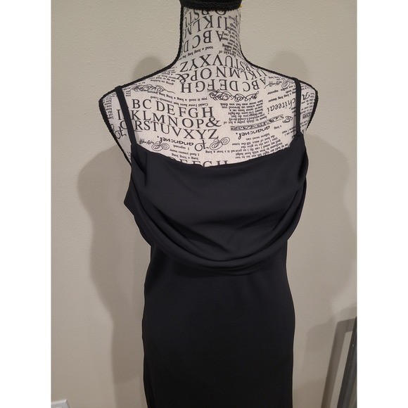 Vtg. KARINA NITES elegant Black slip dress maxi gown draped Neckline Women SZ 8