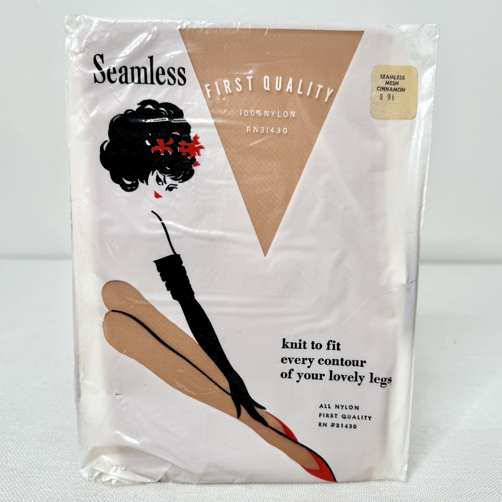 VTG 1970’s First Quality Nylon Seamless Mesh Stockings Cinnamon Size 9.5