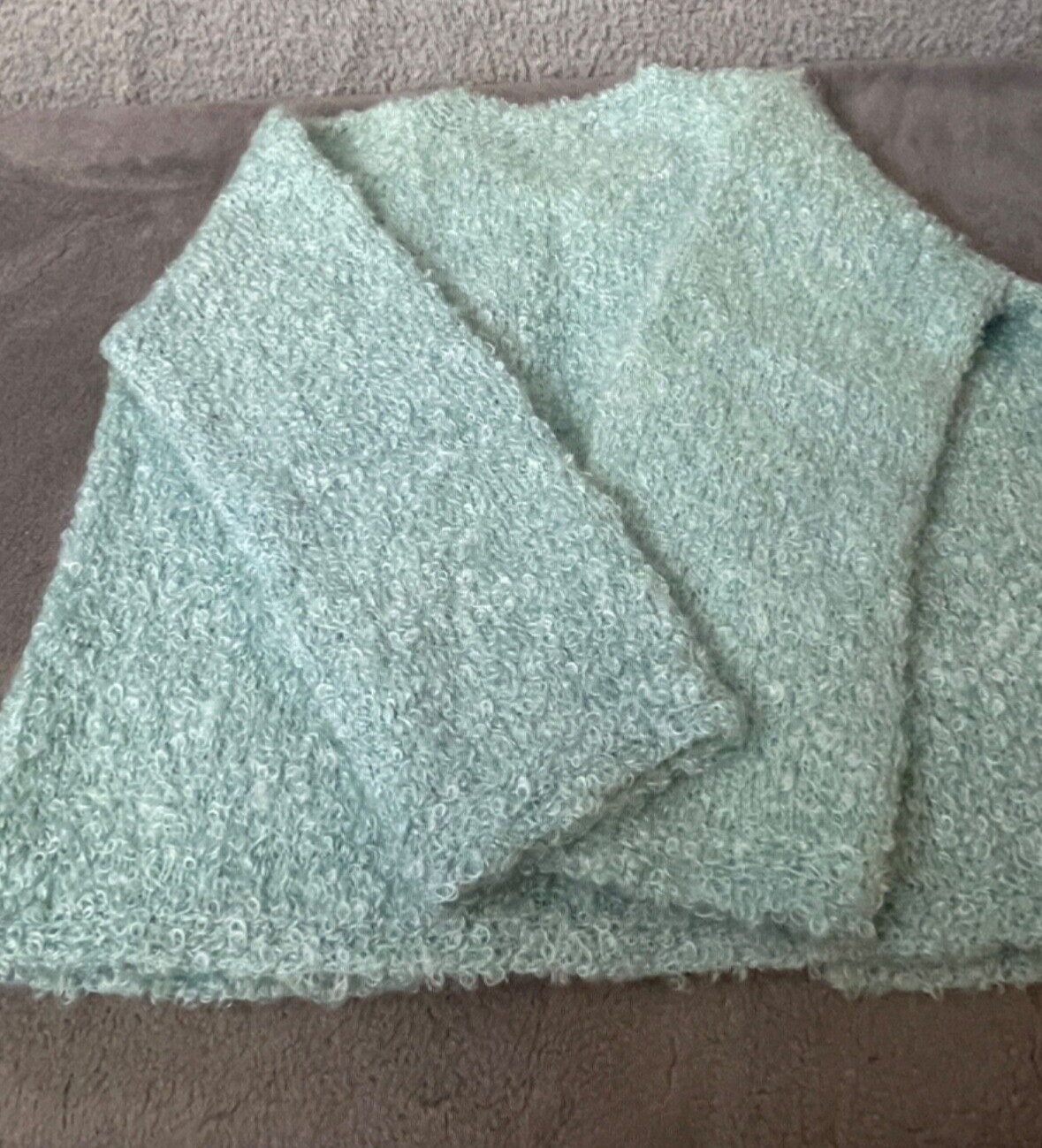 VTG Artisan Made Hand Knit Cardigan Sweater Womens S/M Aqua Pink Floral Nubby