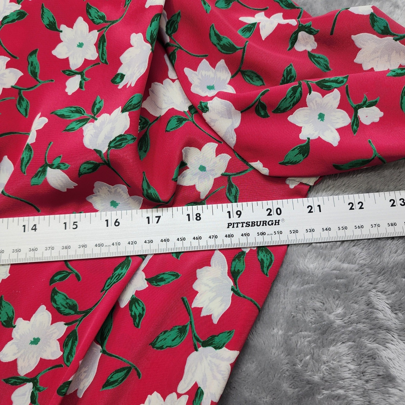 Vintage Leslie Fay Dress Womens 12P PETITE Pink White Floral Pleated Belted Midi