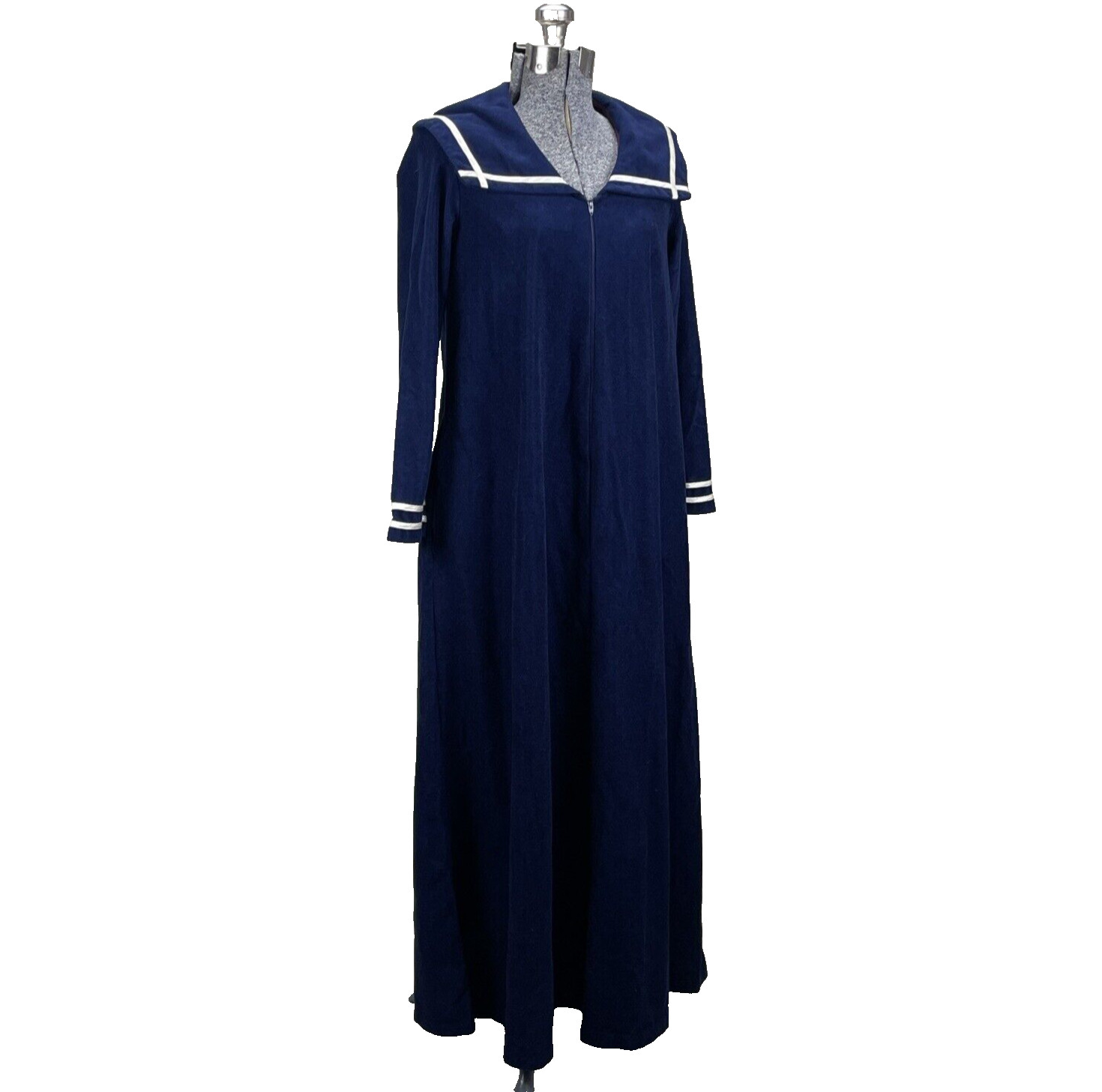 Vintage Tres Belle Navy Blue Velour Robe Size XS Nautical Sailor Half Zip