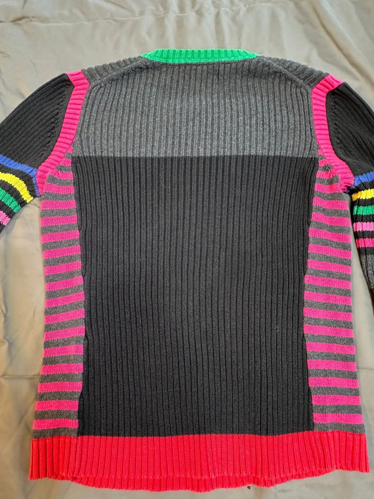 RARE Tommy Hilfiger Womens Sweater L JAPAN Y2K Rainbow Stripe Ribbed Knit Cotton