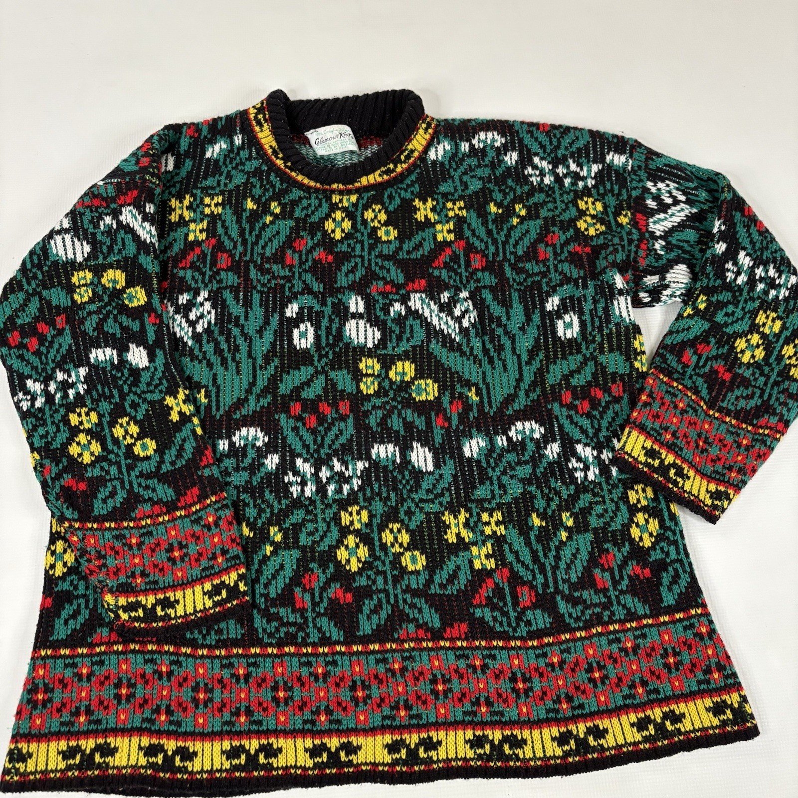Glamour Knit Women’s Vintage Sweater Knitwear Inc USA Multi Red Green Holiday L