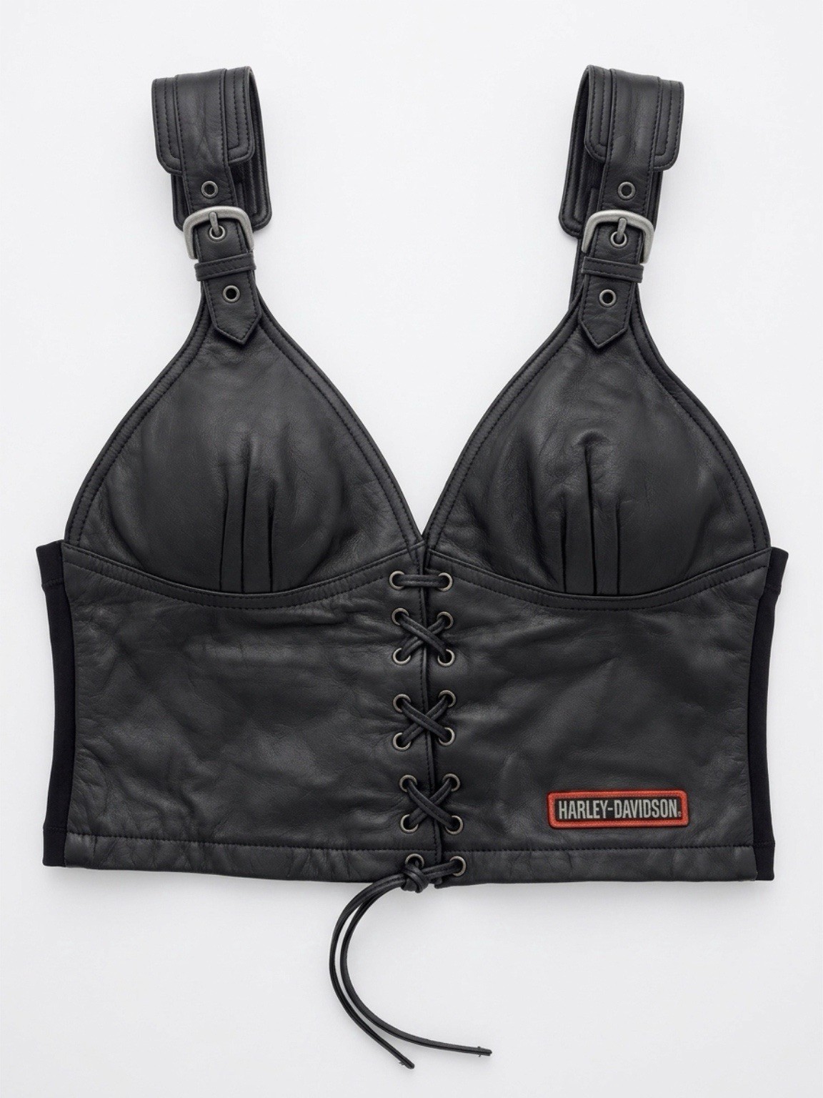 RARE VINTAGE HARLEY-DAVIDSON LEATHER LACE-UP BUSTIER CORSET TOP SZ 2 / 30 W EUC