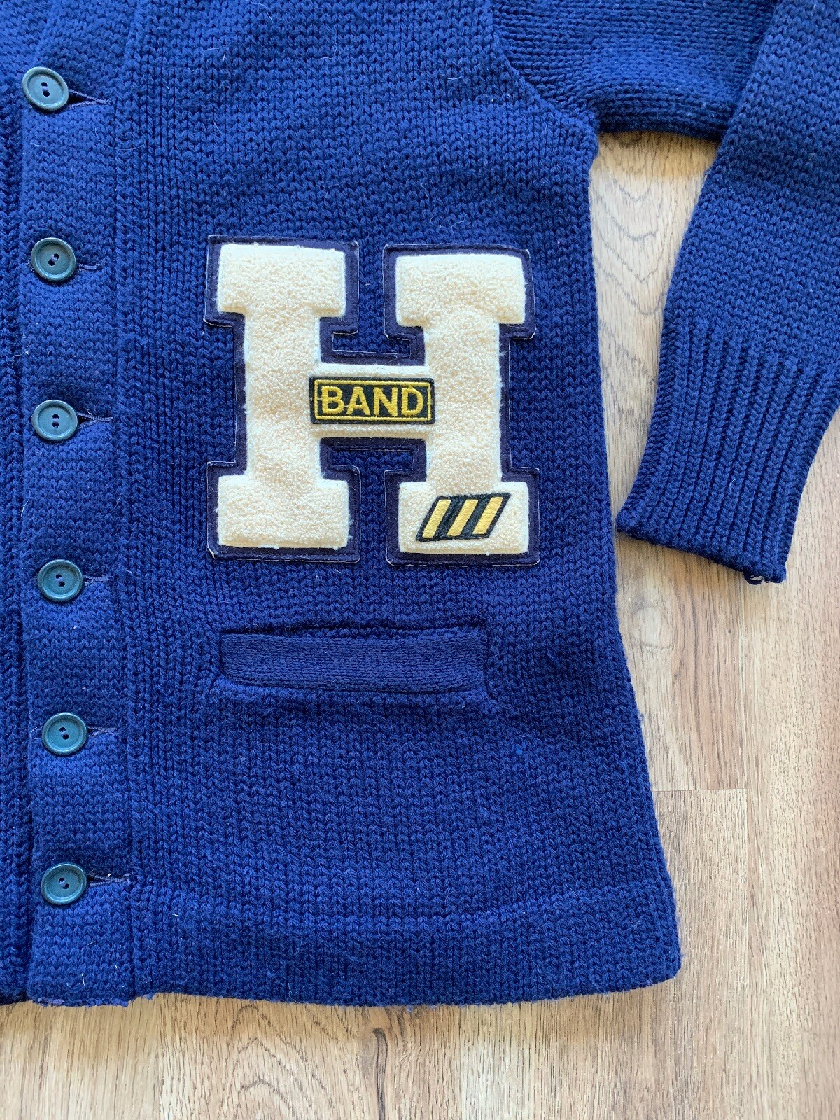 1950s Vintage Blue Varsity Band Sweater Letterman H Standard Pennant Co