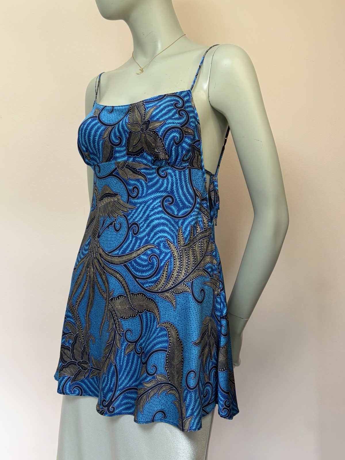 VTG 1999 Victoria’s Secret Silk Chemise Slip Dress Top Blue Phoenix Bird Print M