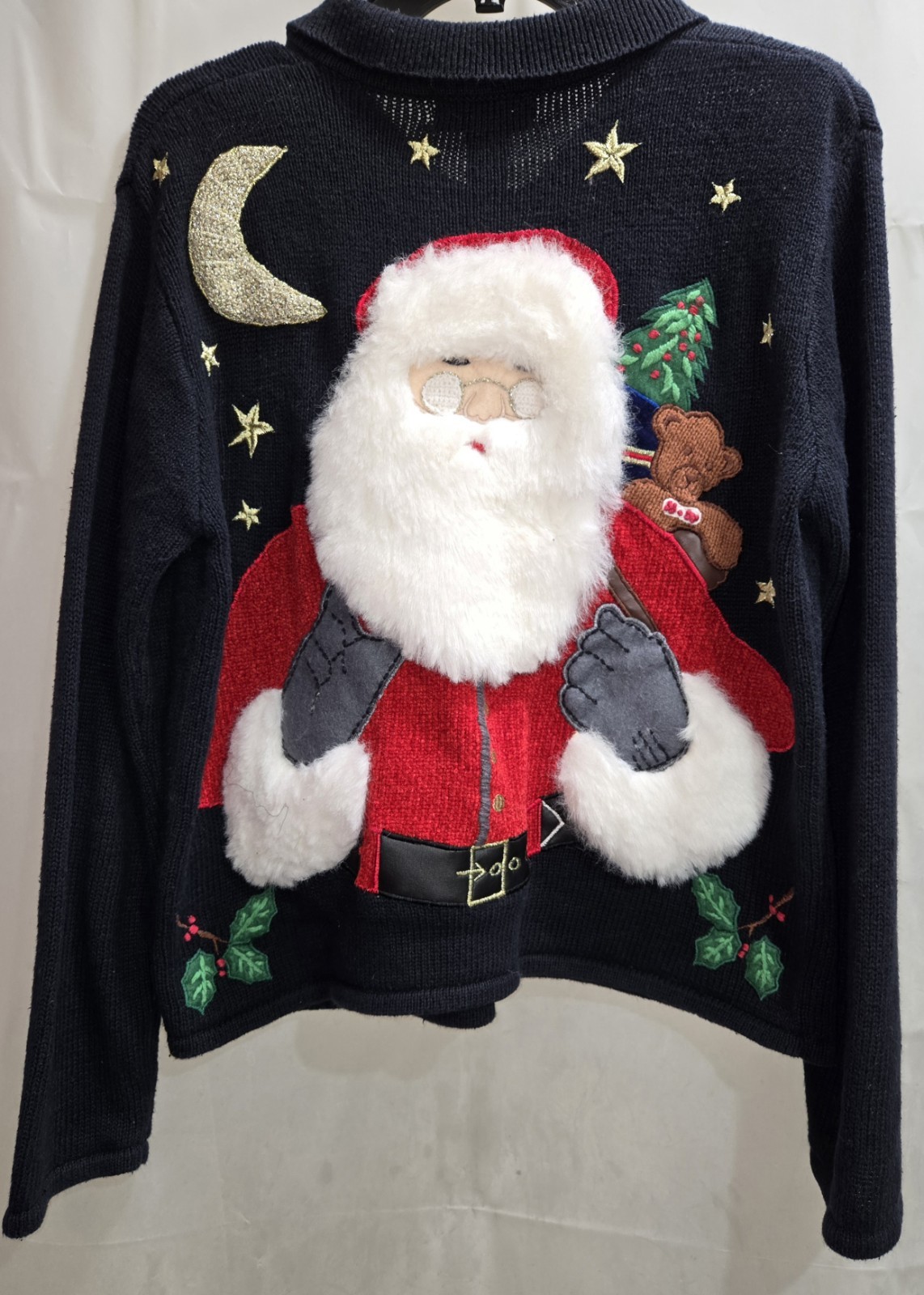 Vintage Women’s Hampshire Studio Blue Christmas Zip Sweater Presents Santa MED
