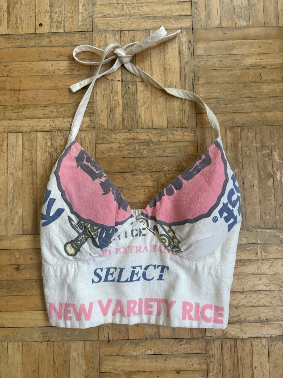 VTG 1960s Kokuho Rose Japan Pink Rice Sack Bustier Halter Crop Top by 3 Women