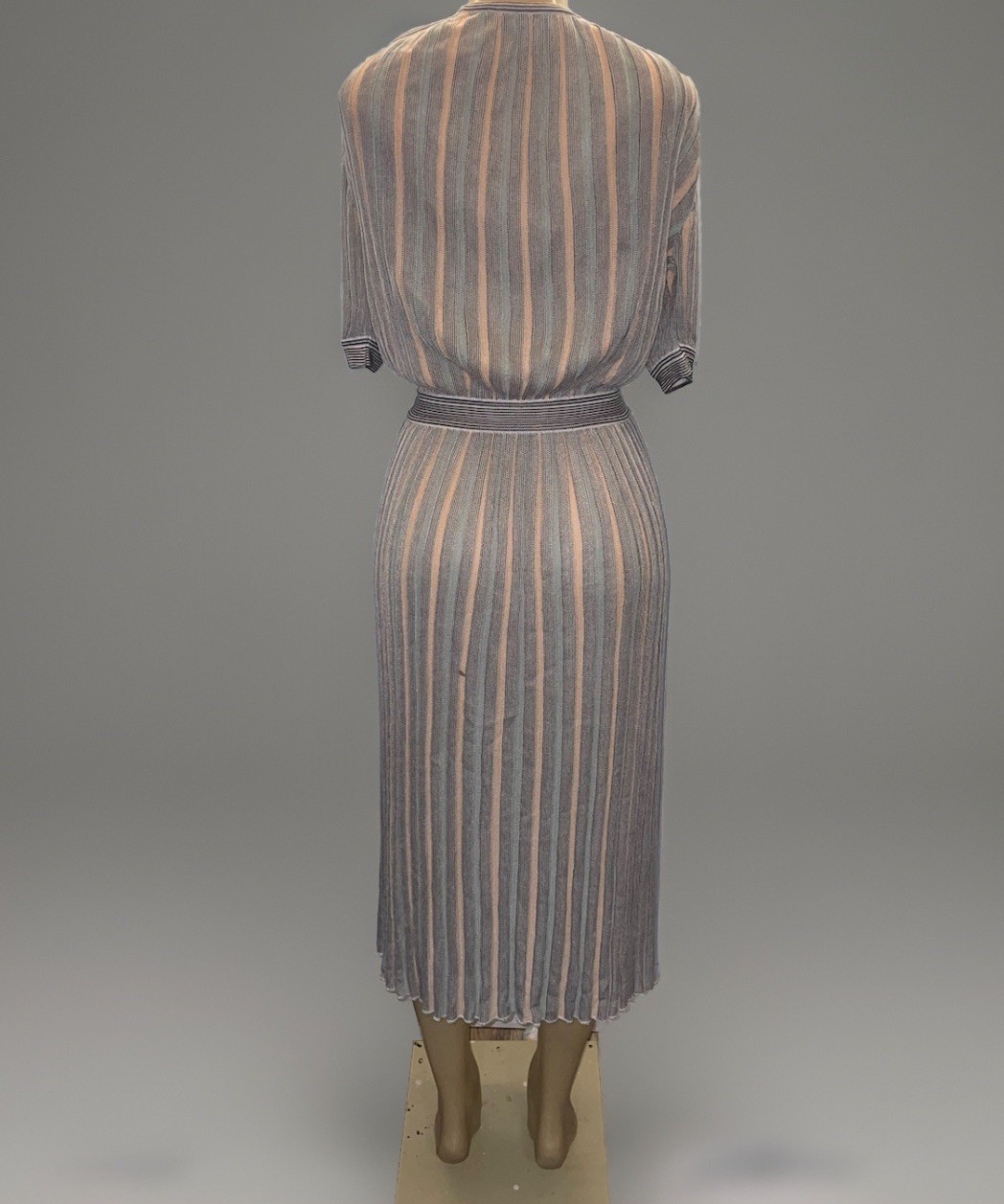 Vintage 1970s Albert Nipon Italy Knit Wrap Dress Short Sleeve Pleated Duster 6