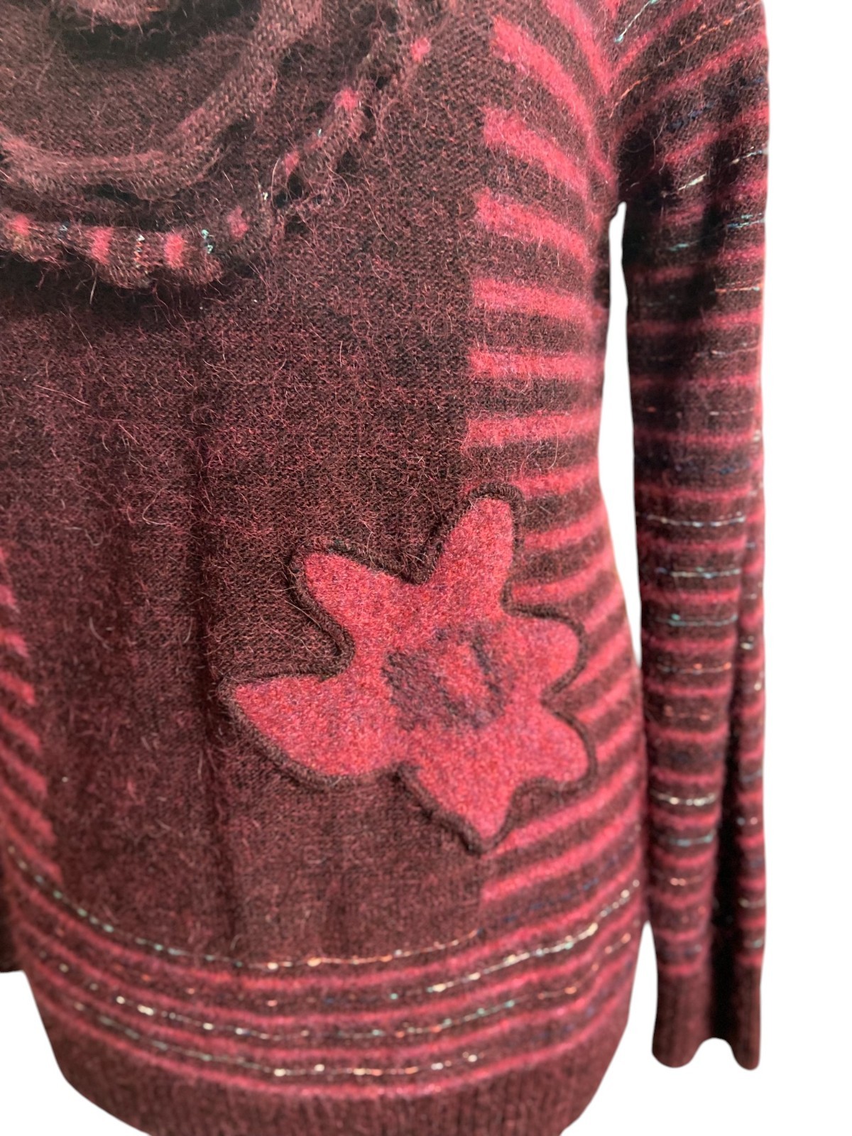 Vintage Red Hand Knit Women’s Sweater | Cozy Long Sleeve Pullover | Size S/M