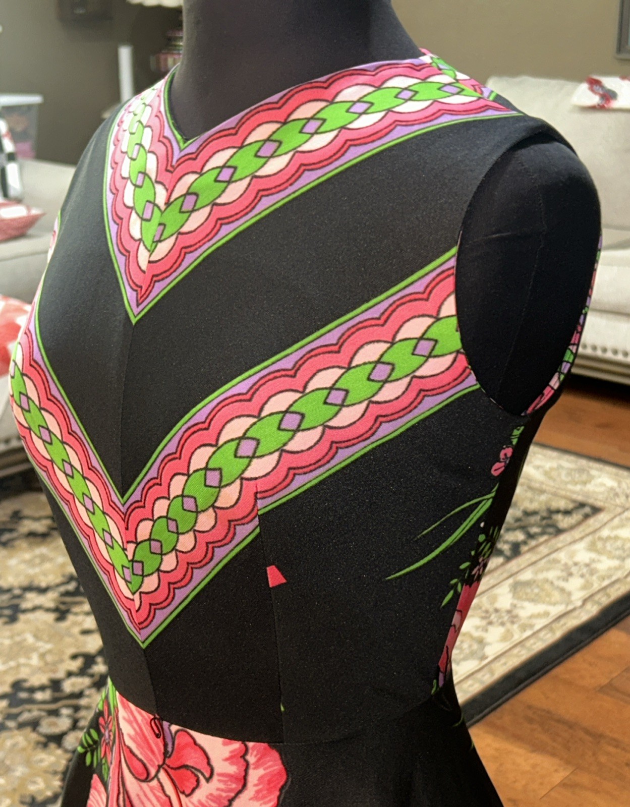 Vintage Donovan Galvani Mod retro Sleeveless Long Dress Black Hot Pink Medium