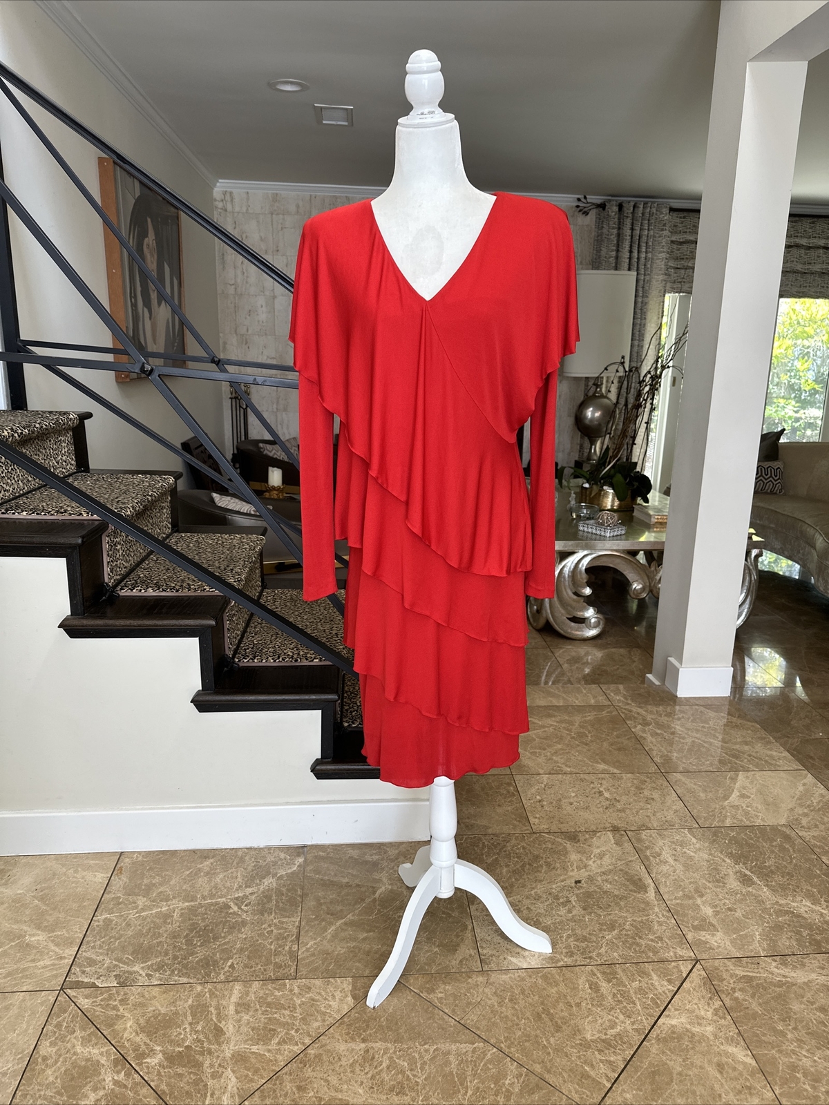Holly Harp From Bergdorf Goodman Vintage 70s Iconic Red Tiered Jersey Dress S