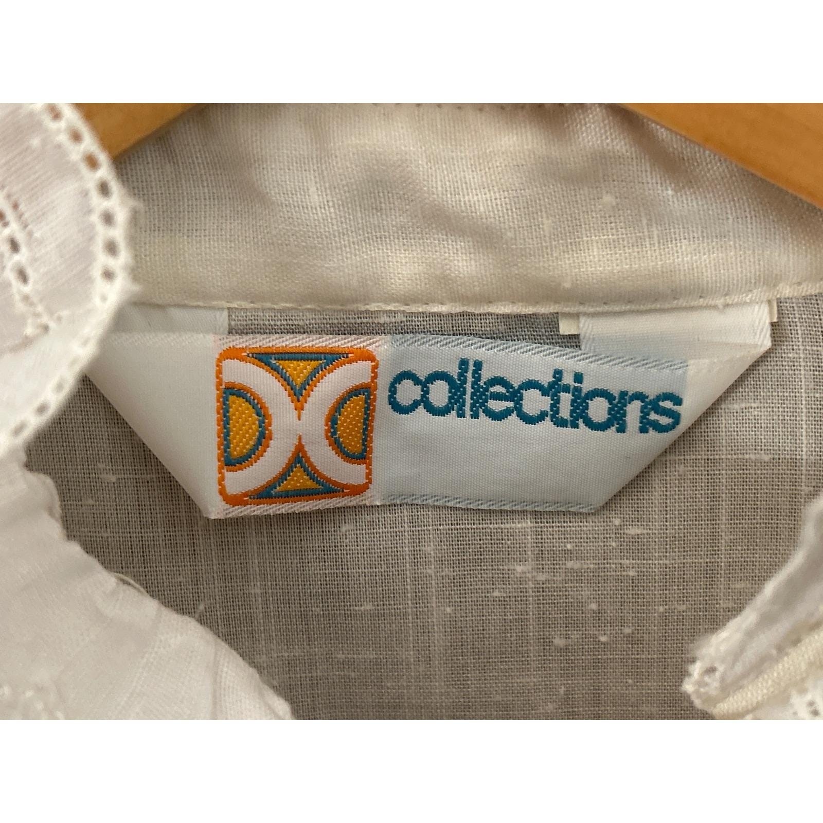 Vintage DC Collections Blouse Cottagecore Victorian Ruffle Lace Eyelet White Top