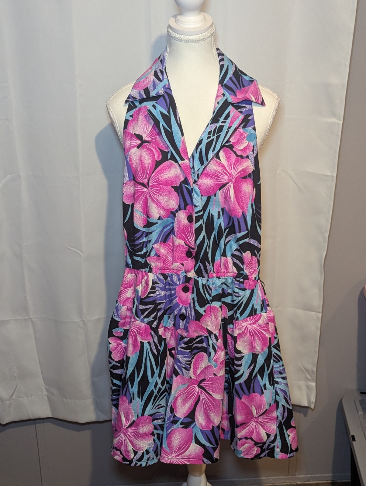 Vintage 90’s Romper Shorts Hawaiian FLORAL Cotton Beach Size Large Marissa