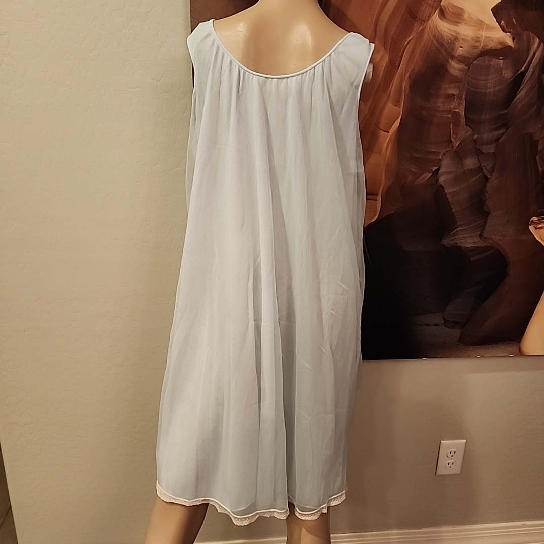 Aristocraft Nightgown Women’s L Double Layer Chiffon Blue Nylon Ecru Appliqué