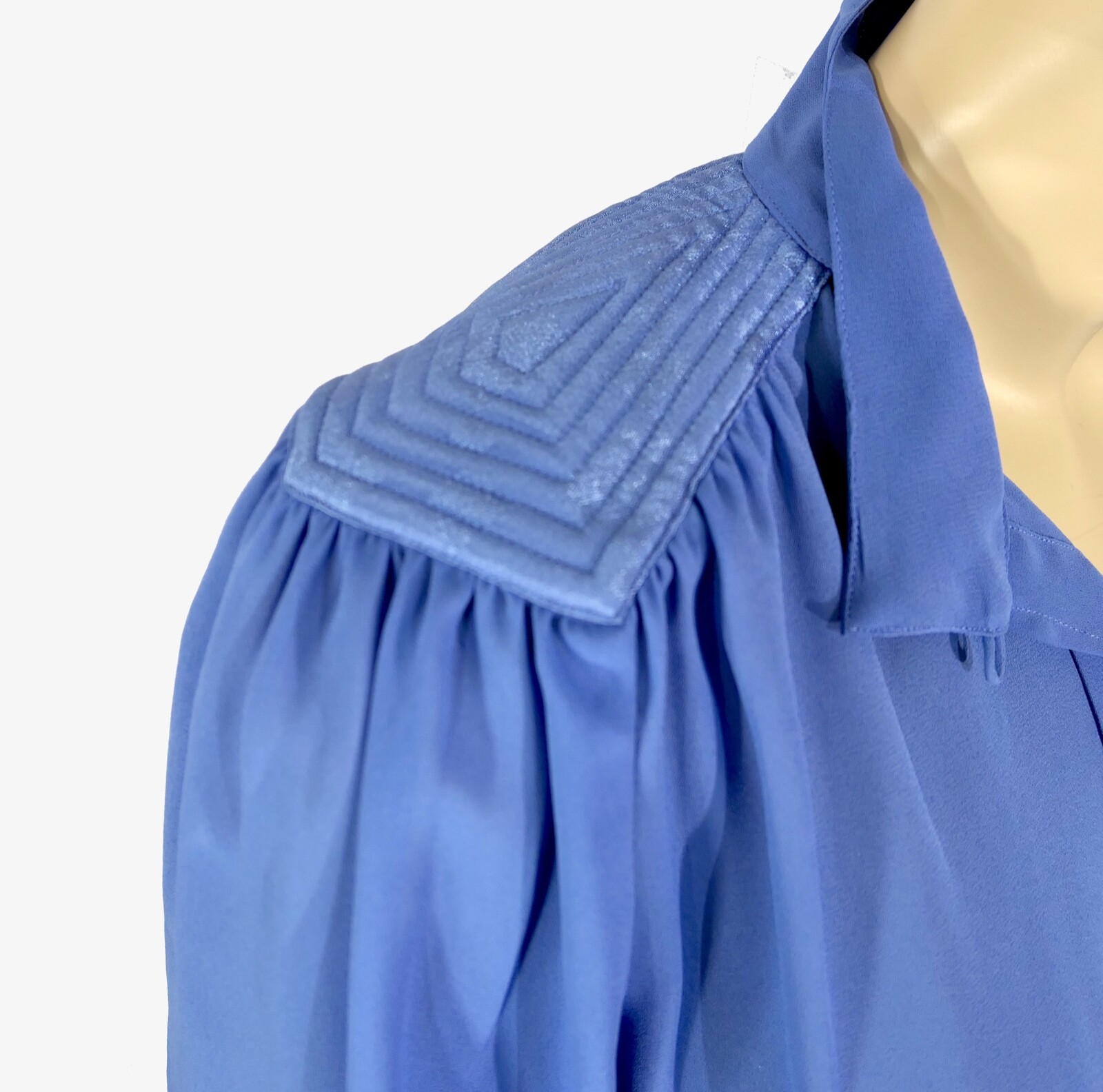 Vintage 70s Townhouse Petite Periwinkle Sheer Chiffon Belted Secretary Dress S/M