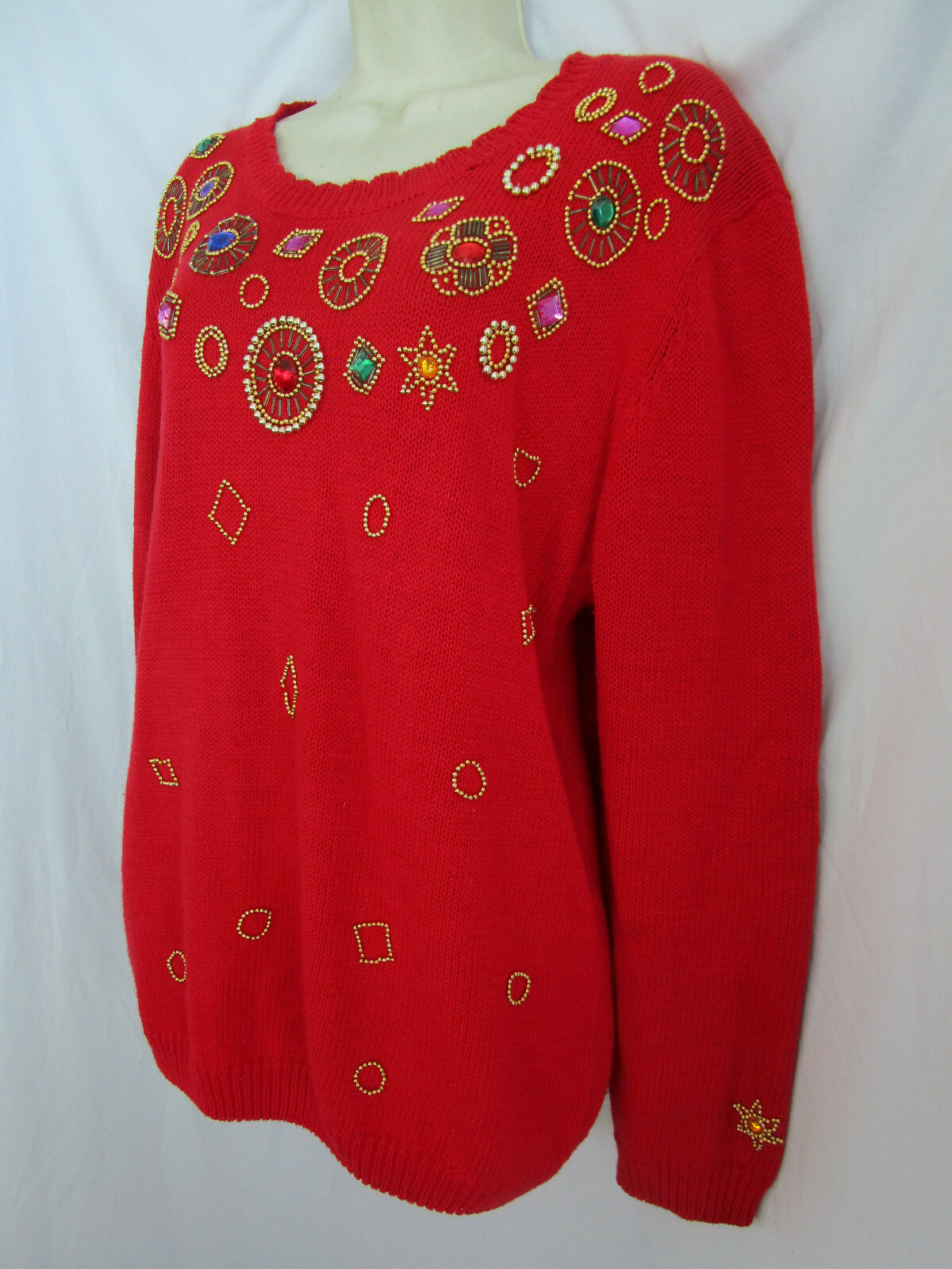 Vtg 80s Joule Jewel Embellished Ugly Christmas Party Beverly Goldberg Sweater M
