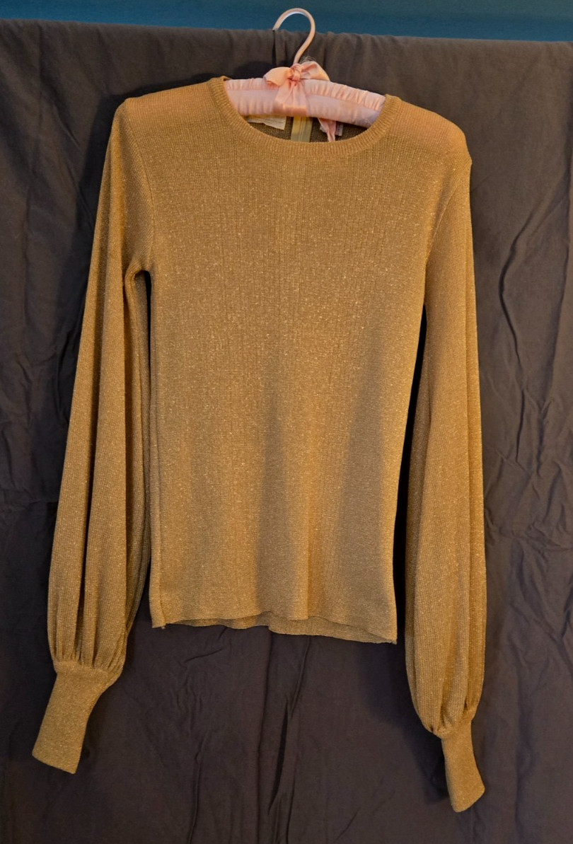Vintage 1970s Womens Shirt Gold Top Tami Retro Bell Sleeves