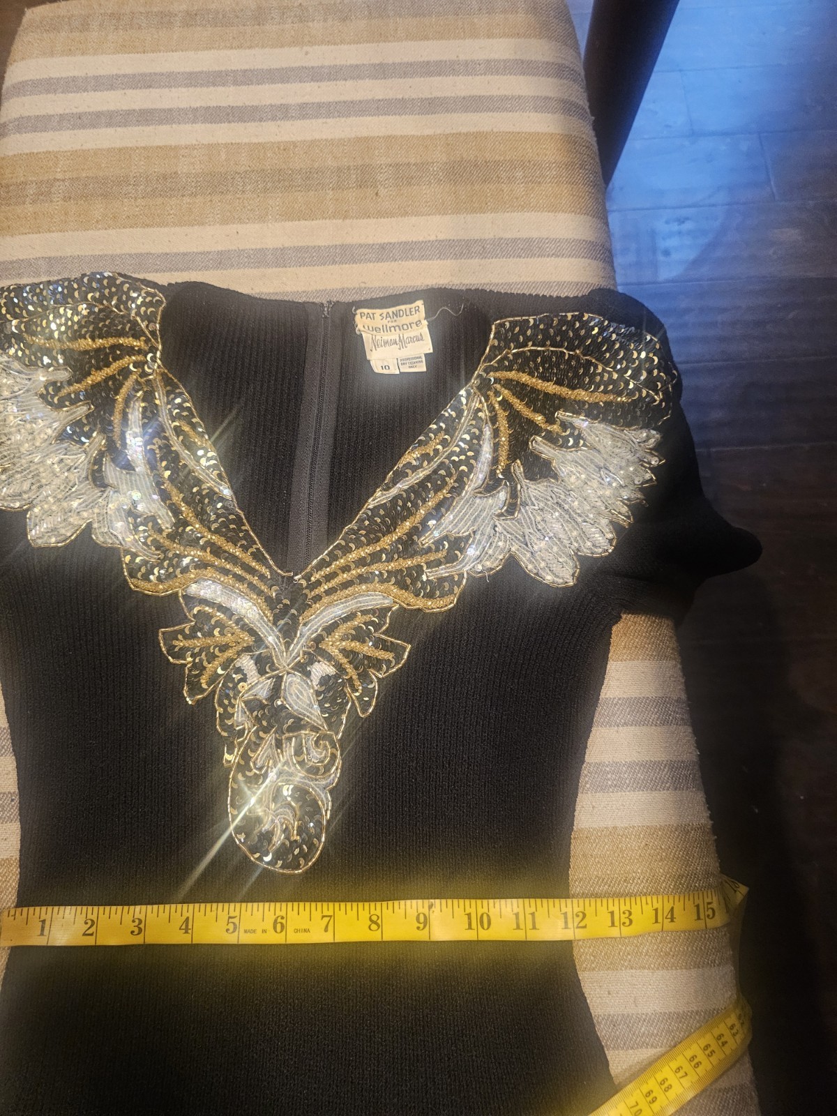 Vintage 80’s Pat Sandler For Wellmore Beaded Sequin Black And Gold Sweater Long