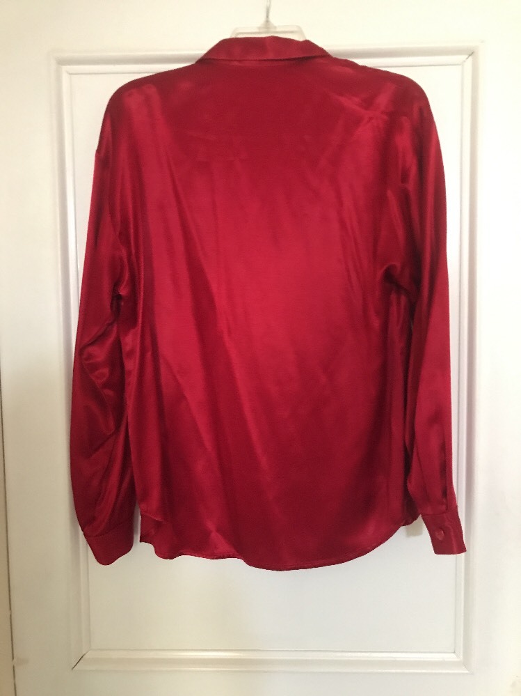 Vintage Y2K Jonathan Martin Blouse Top Button Shirt Red Satin Size M USA