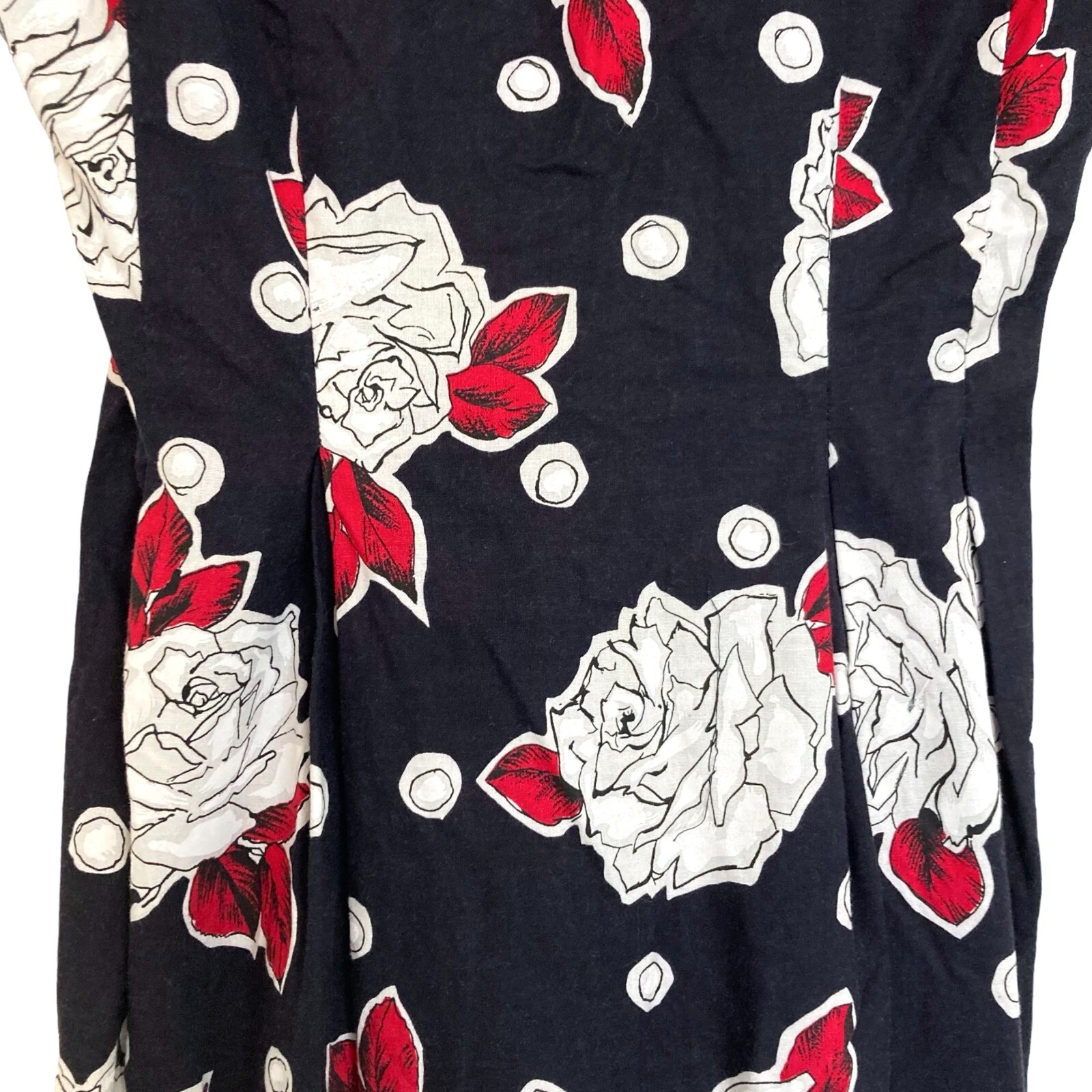 Vintage 80s LESLIE LUCKS Floral Midi Pencil Dress Sz 4 Puff Slve Pinup Secretary
