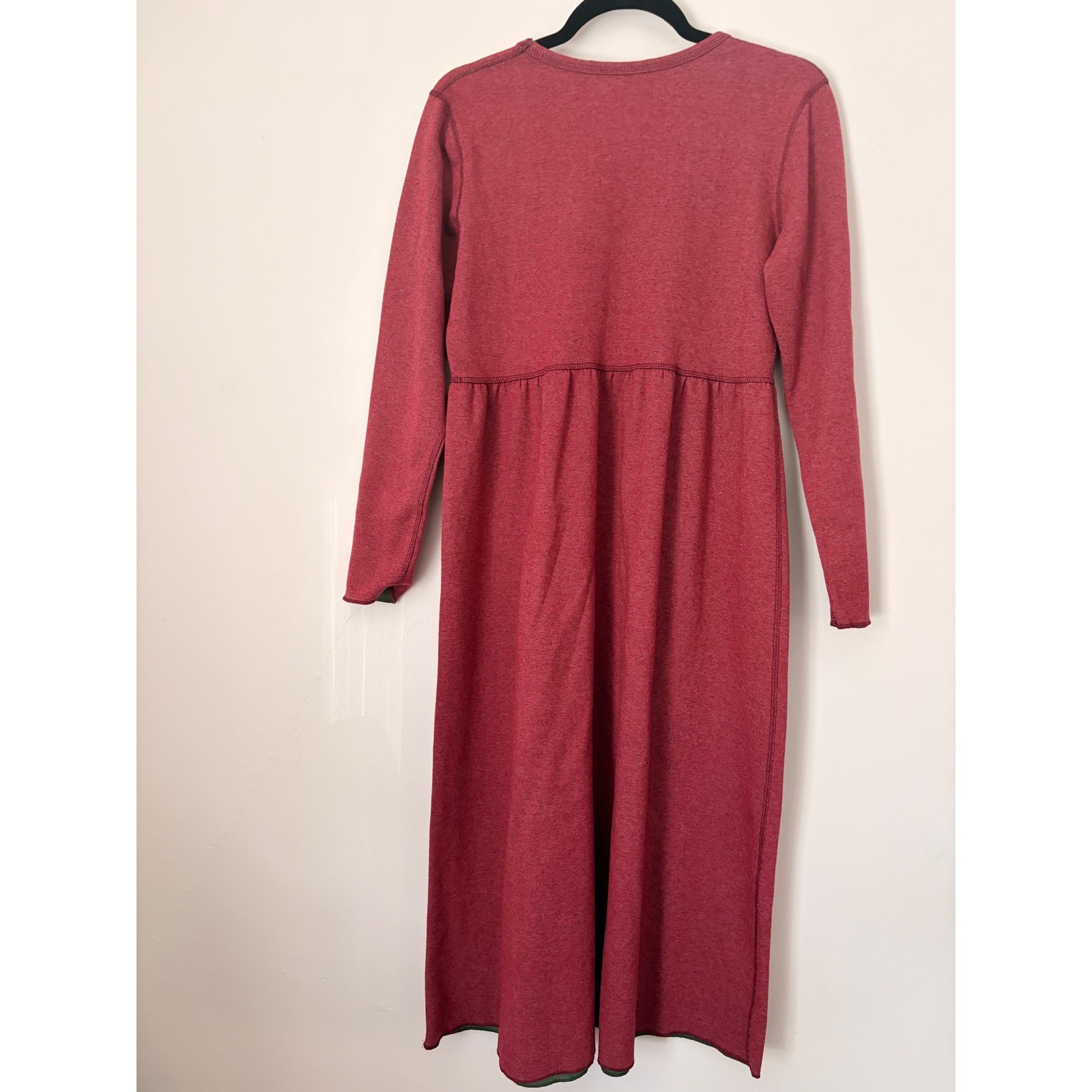 Vermont Country Store Comfort Knit Reversible Dress Burgundy Green Sz XS