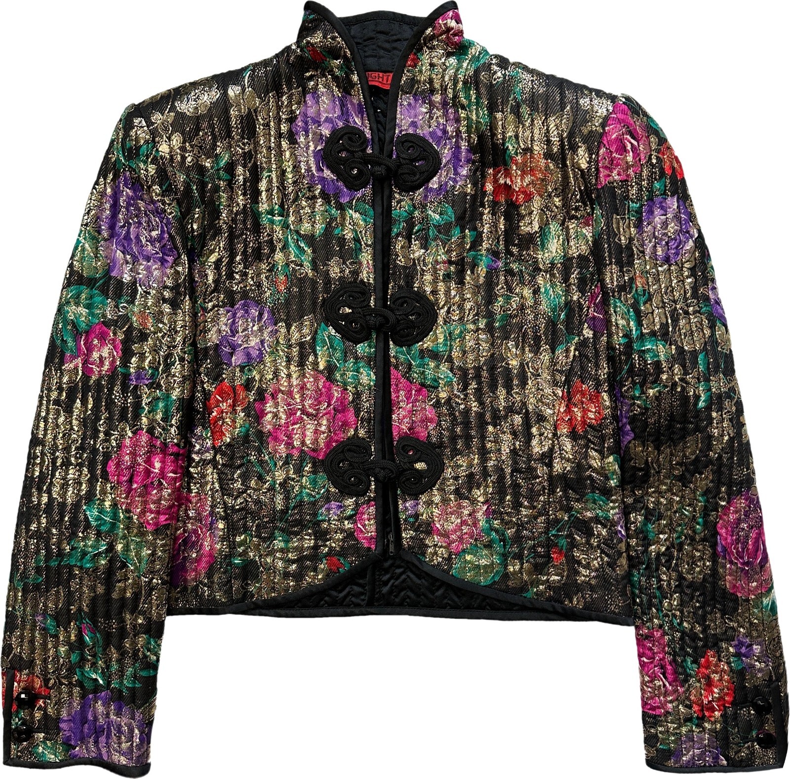 VALENTINO NIGHT Black Floral Multi-color Silk Jacket 8 1980’s VINTAGE