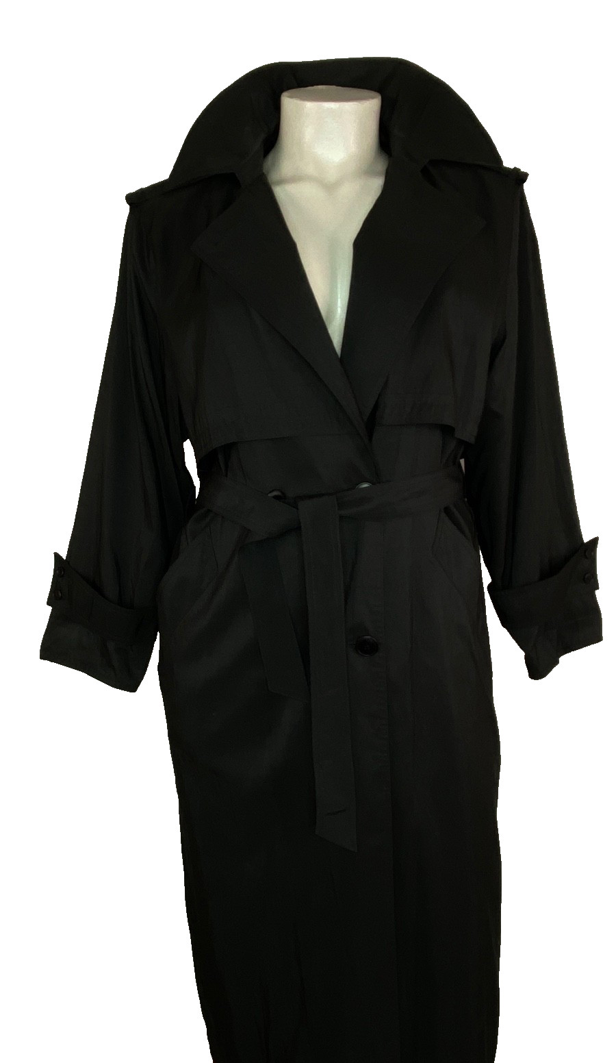 Vintage 1990s black long raincoat 14 XL trench coat rain jacket nylon plus size