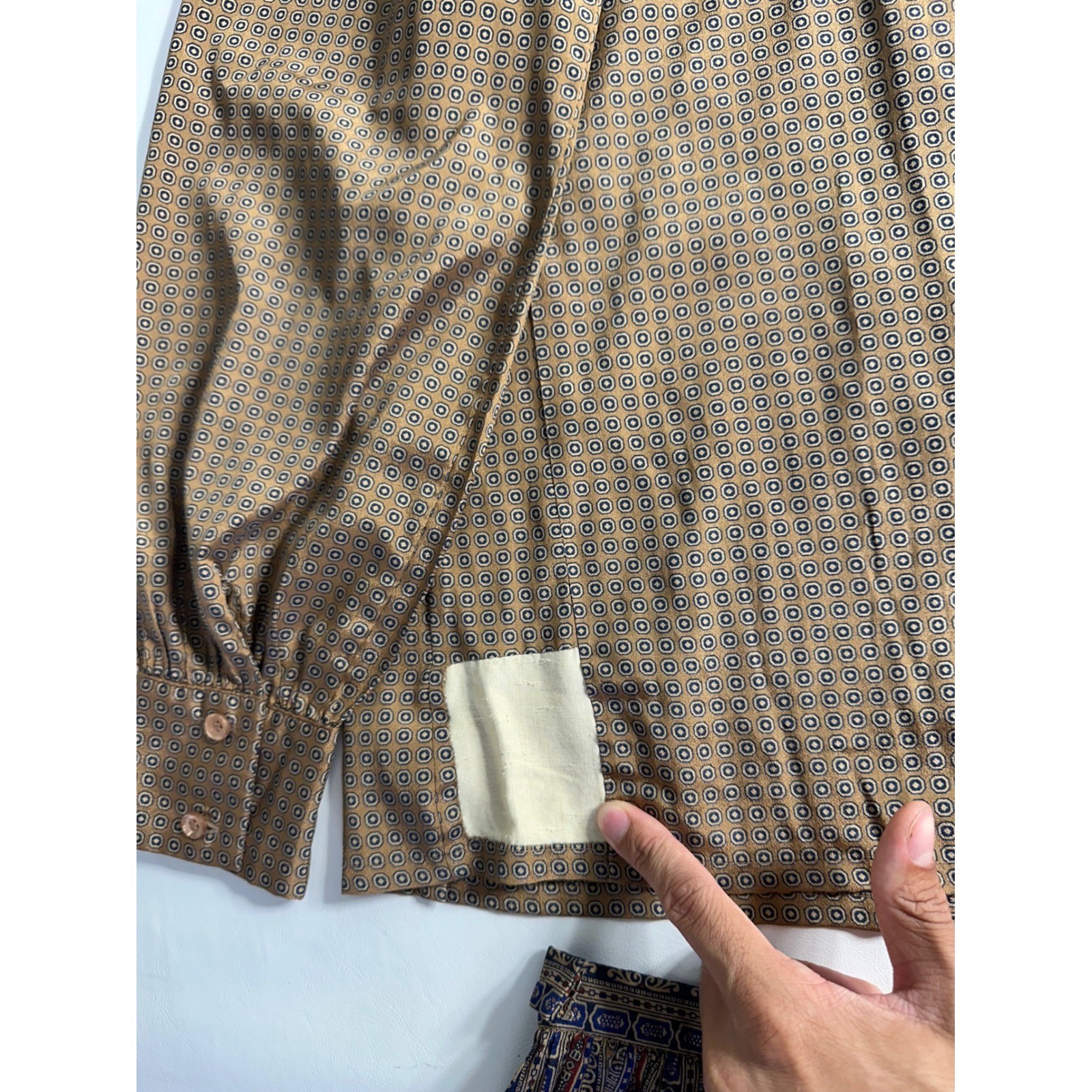 Dalton Vintage 2 Piece Skirt Set Brown Geometric Button Up Blouse Pleated Midi