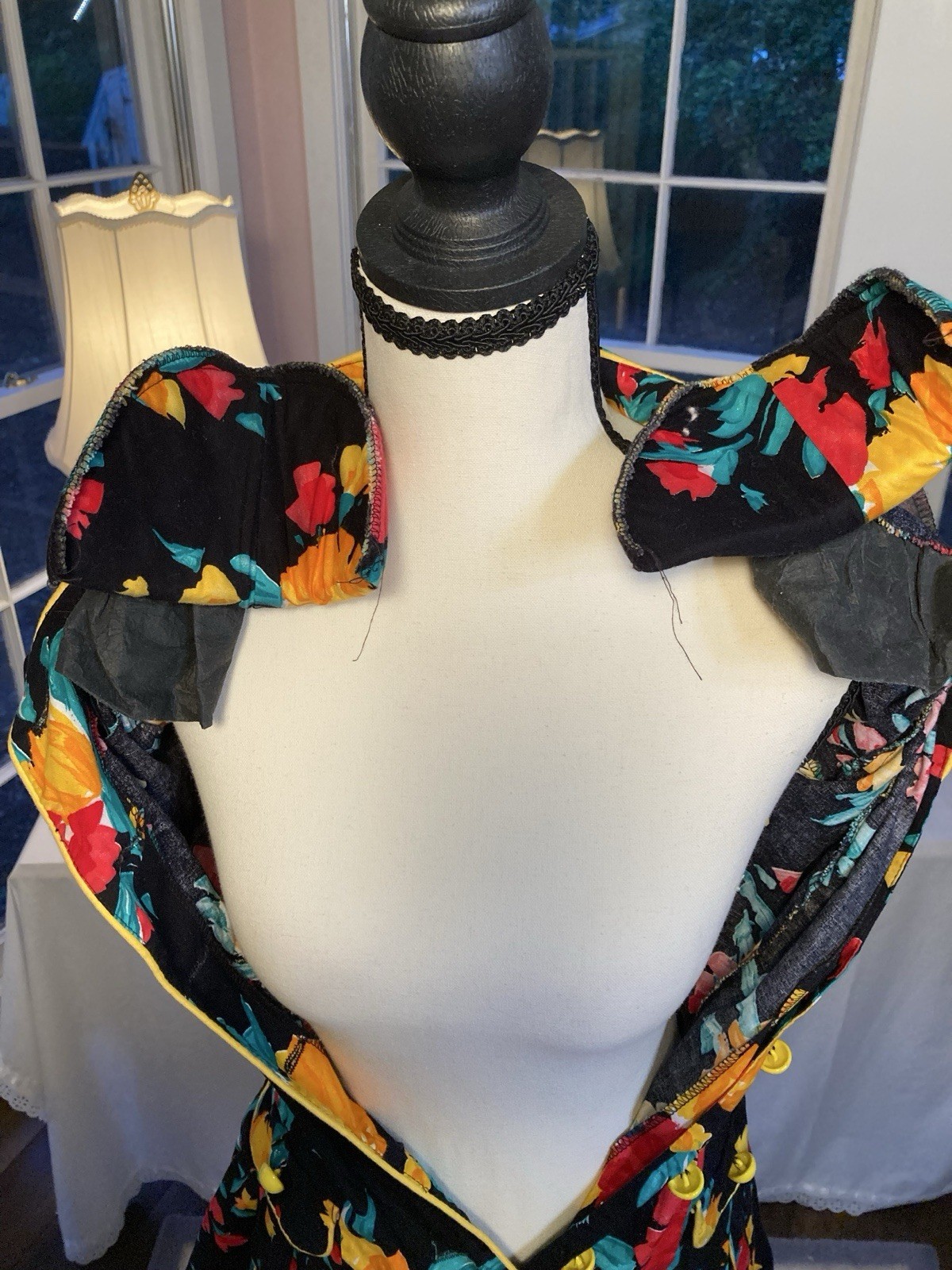 Vintage 1980s Culotte Romper Dress Black And Floral